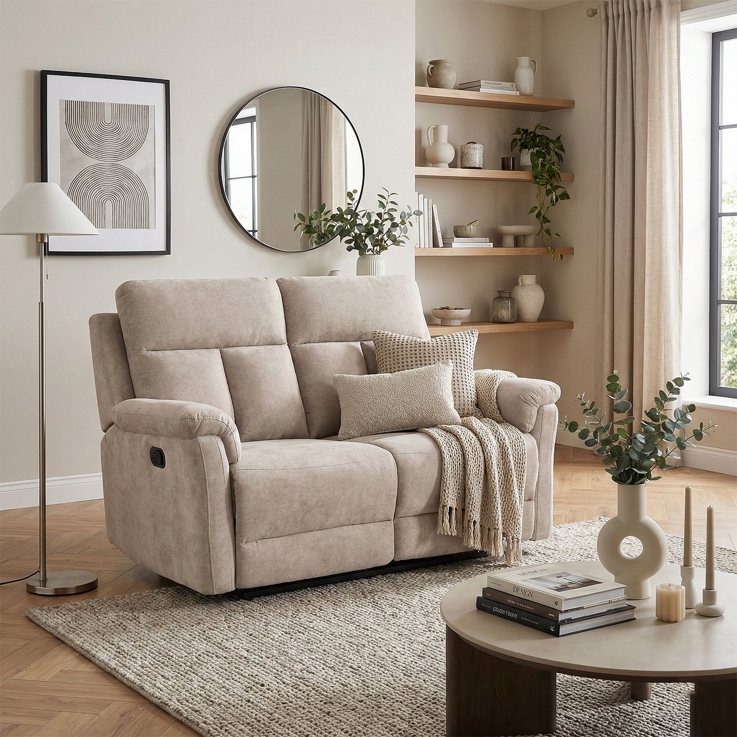 Sofá Reclinable 2 Puestos Roterdam Chenille Beige