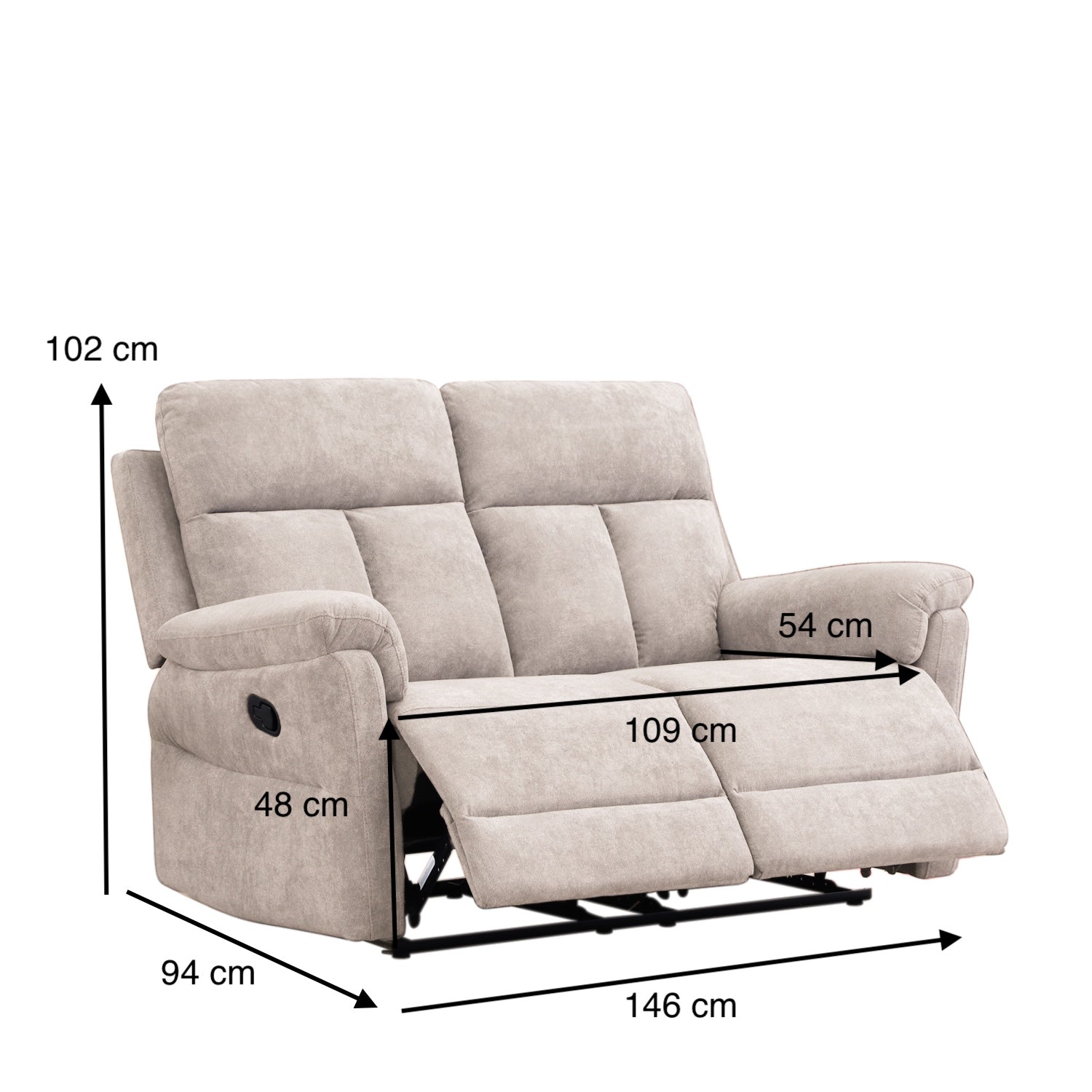 Sofá Reclinable 2 Puestos Roterdam Chenille Beige