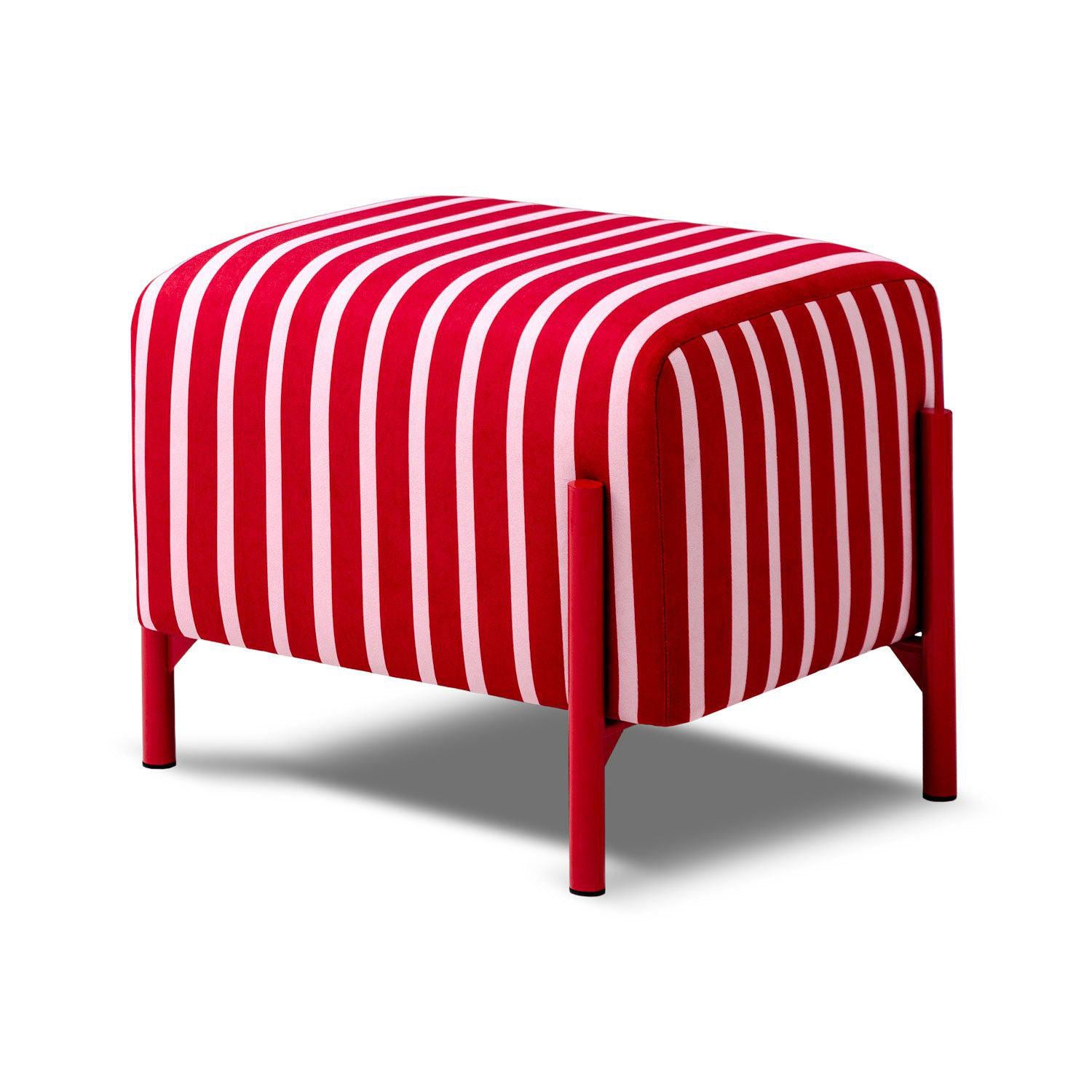 Puff Arthur Velvet Rayas Rosa, Rojo Cuadrado
