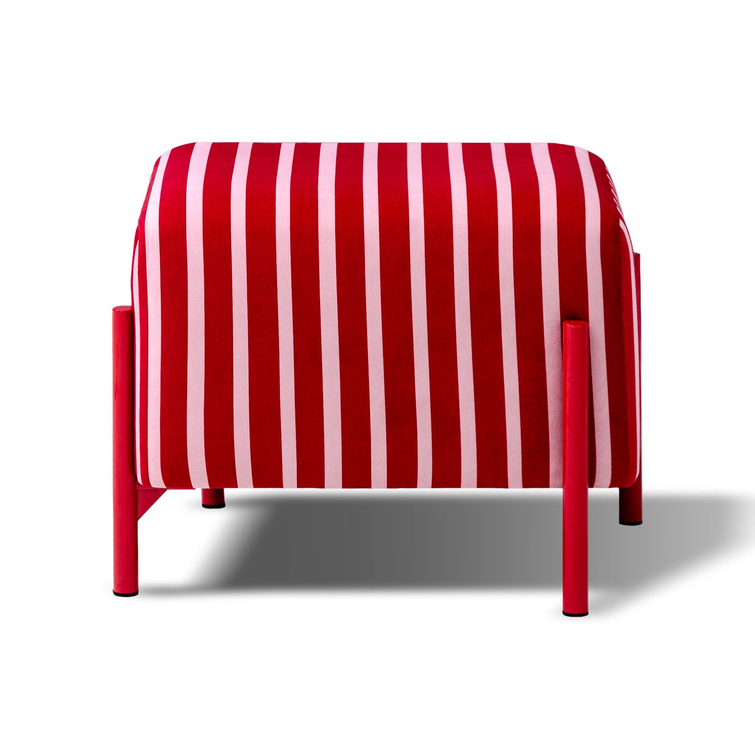 Puff Arthur Velvet Rayas Rosa, Rojo Cuadrado