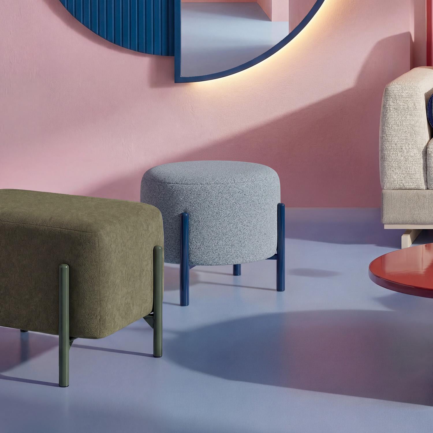 Puff Arthur Velvet Serena Cielo, Azul Circular