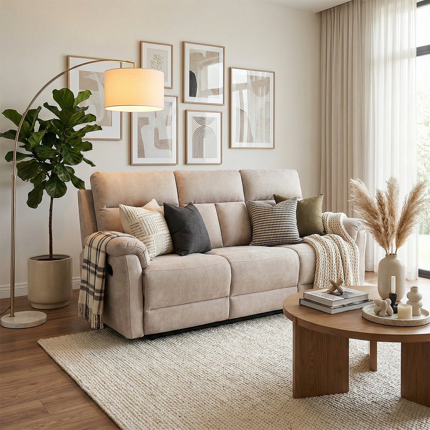 Sofá Reclinable 3 Puestos Roterdam Chenille Beige