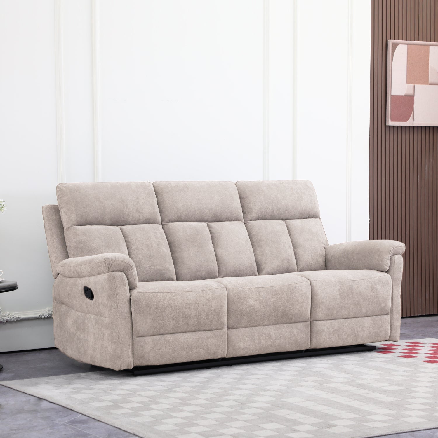 Sofá Reclinable 3 Puestos Roterdam Chenille Beige