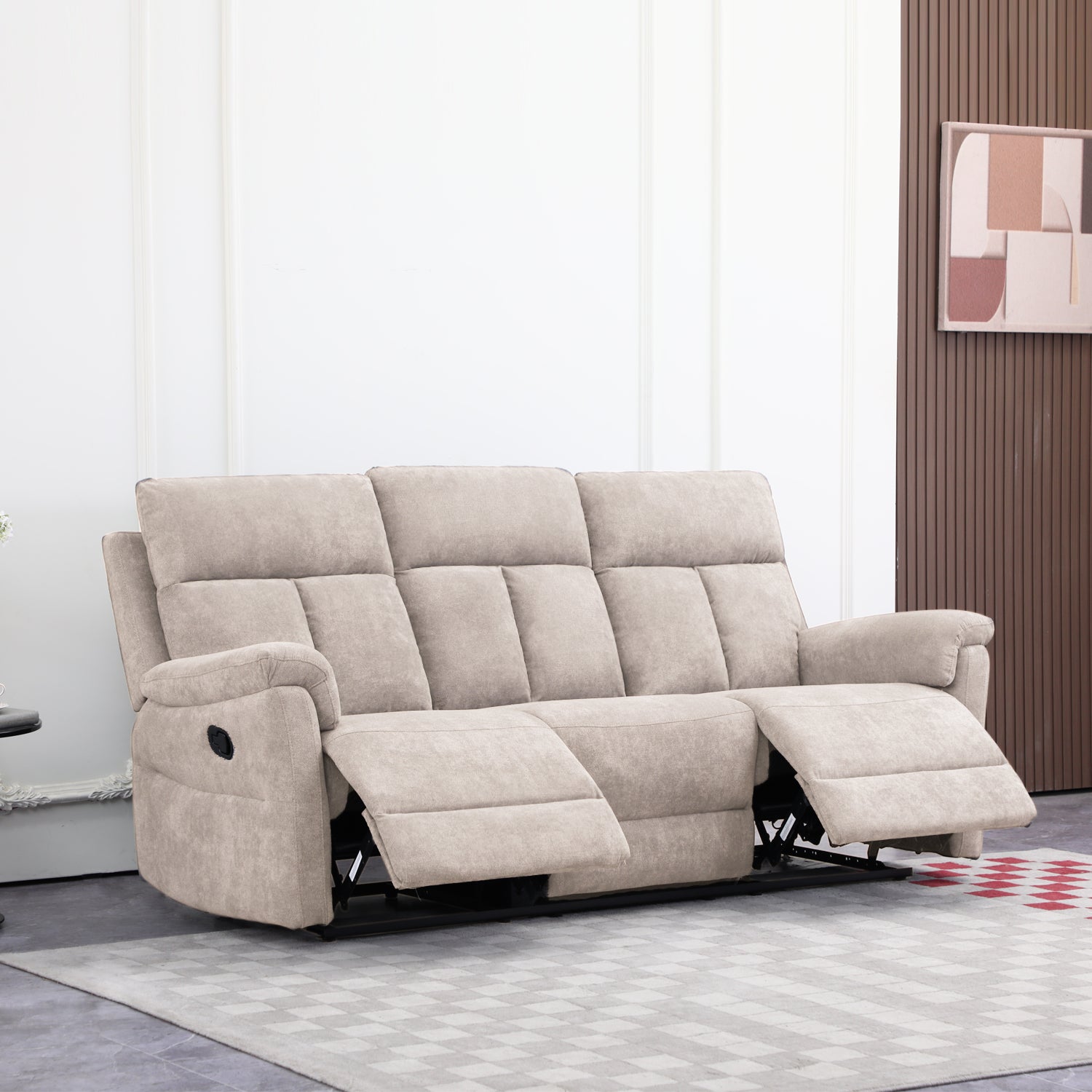 Sofá Reclinable 3 Puestos Roterdam Chenille Beige