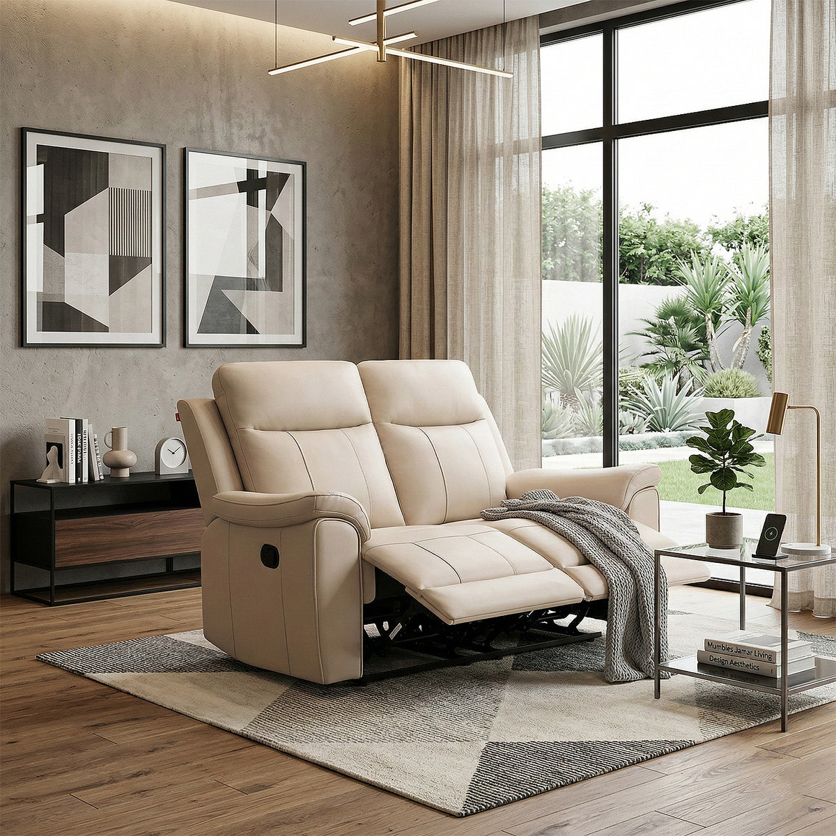 Sofá Reclinable 2 Puestos Lola Cuero Beige
