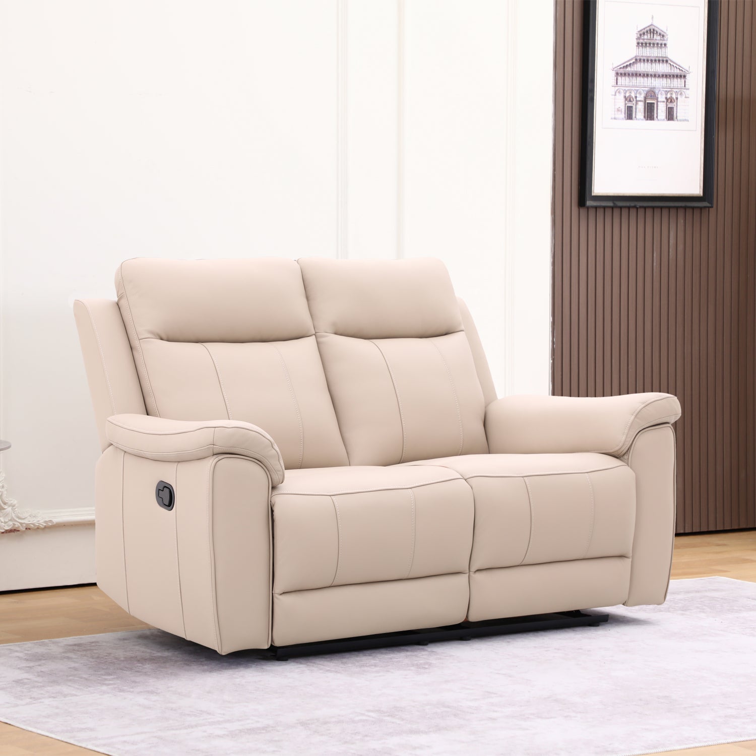 Sofá Reclinable 2 Puestos Lola Cuero Beige