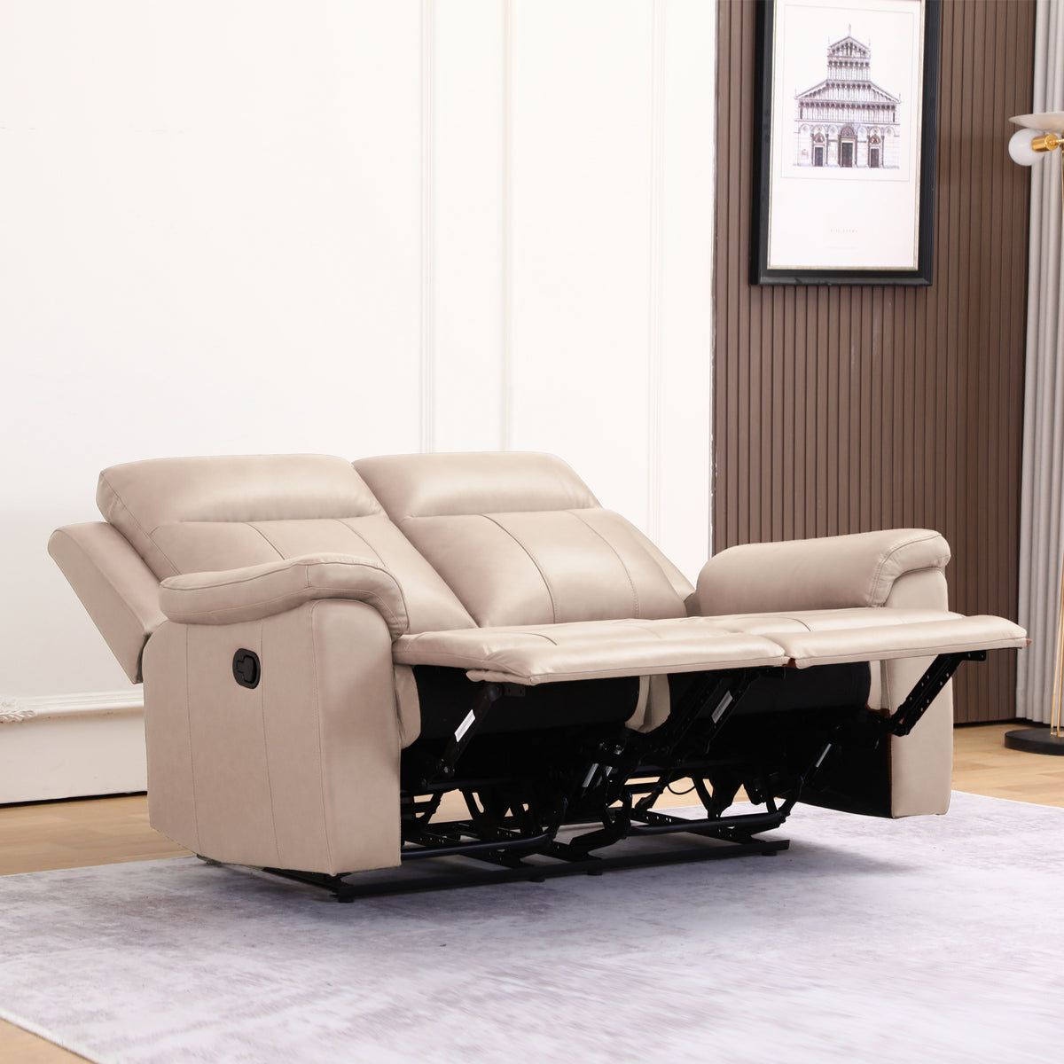 Sofá Reclinable 2 Puestos Lola Cuero Beige