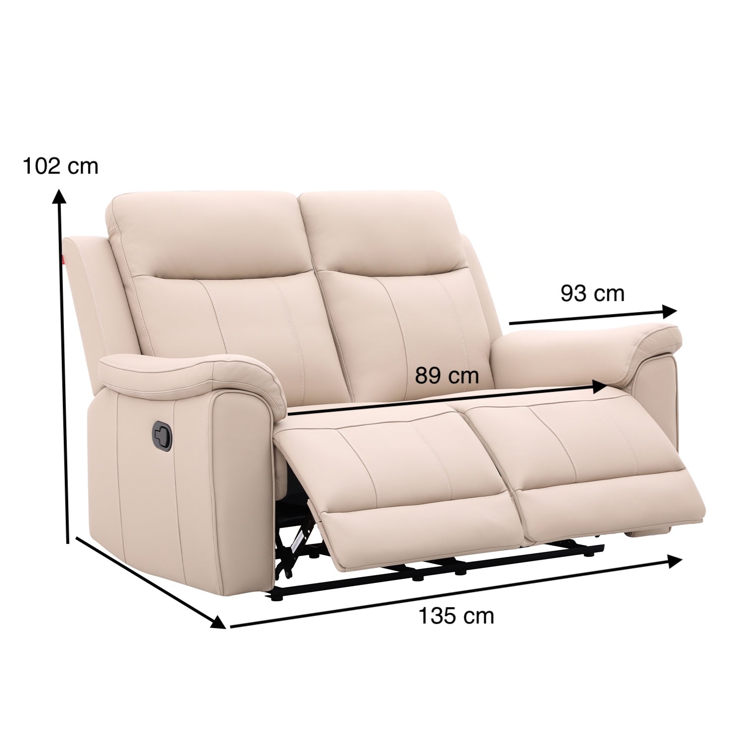 Sofá Reclinable 2 Puestos Lola Cuero Beige