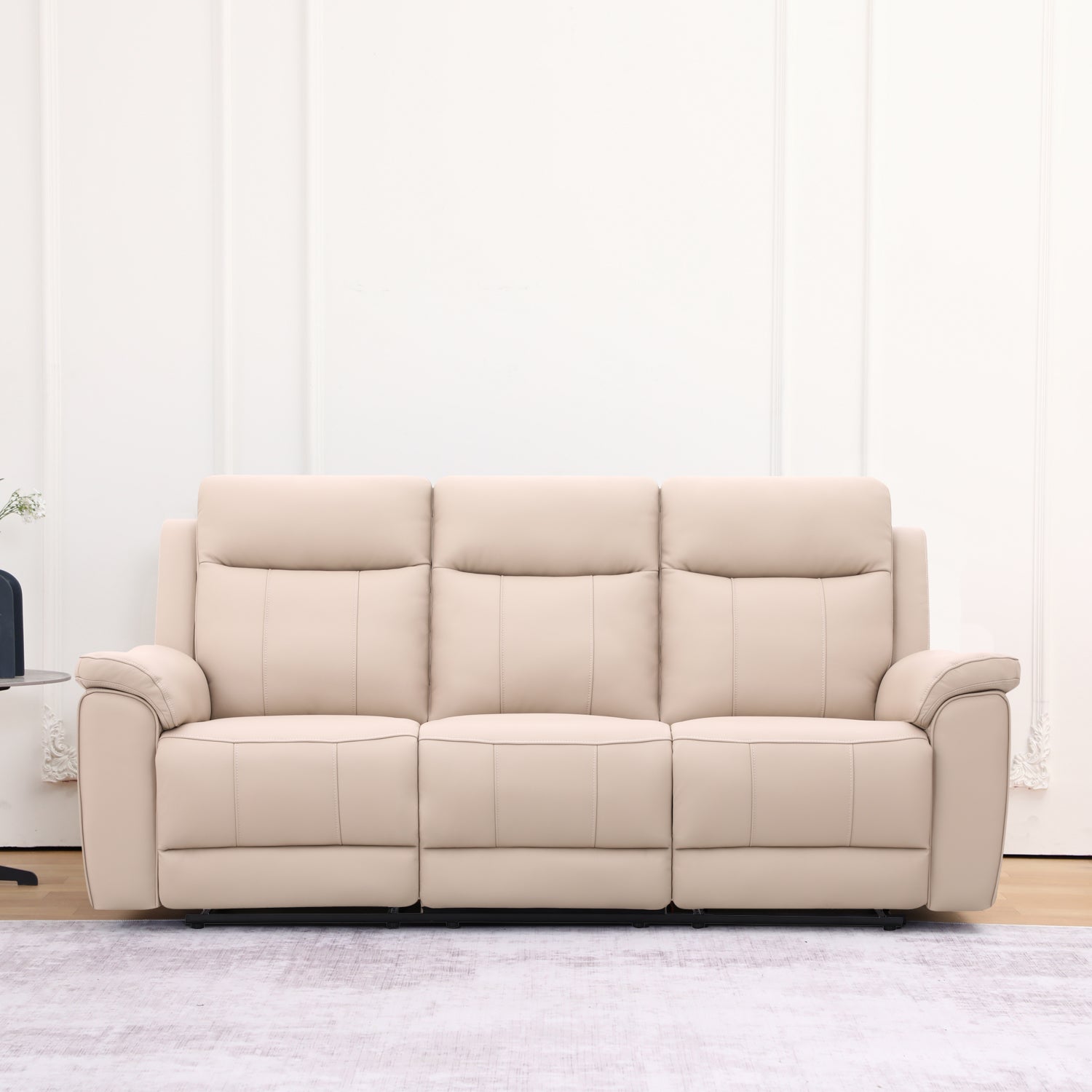 Sofá Reclinable 3 Puestos Lola Cuero Beige