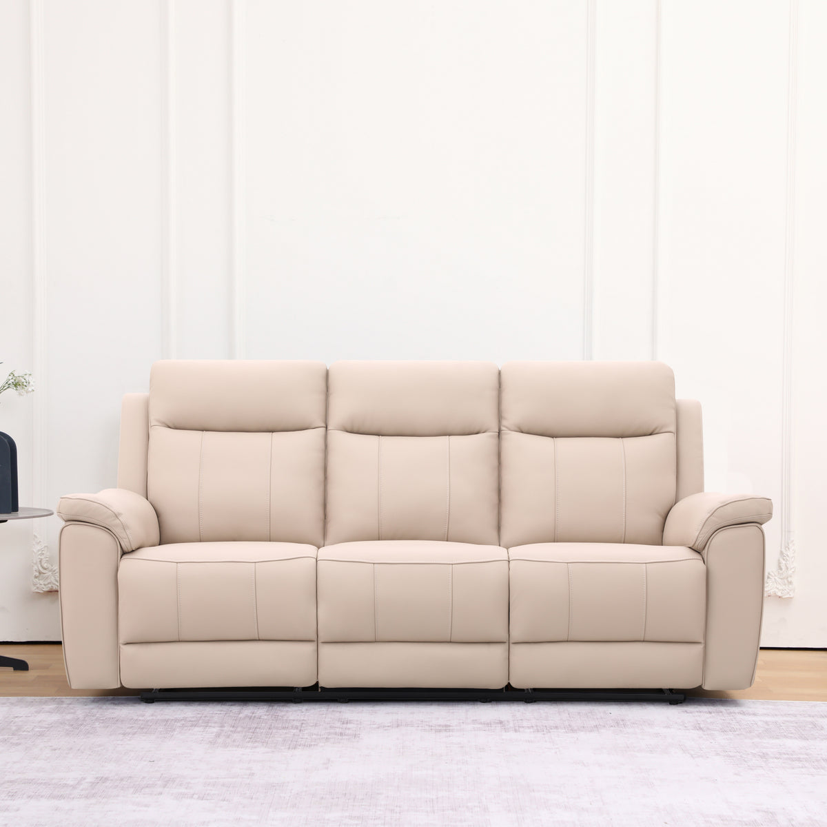 Sofá Reclinable 3 Puestos Lola Cuero Beige
