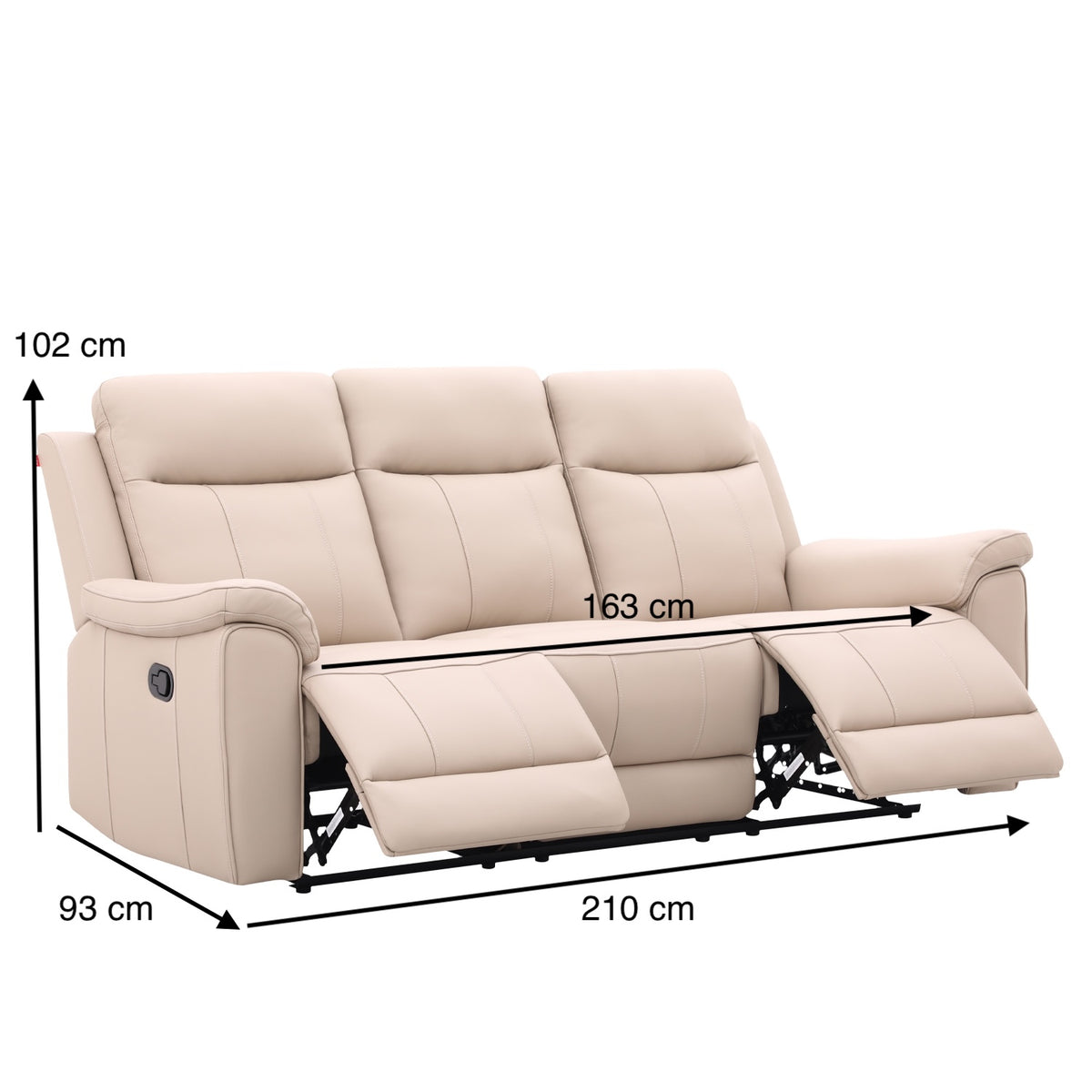 Sofá Reclinable 3 Puestos Lola Cuero Beige