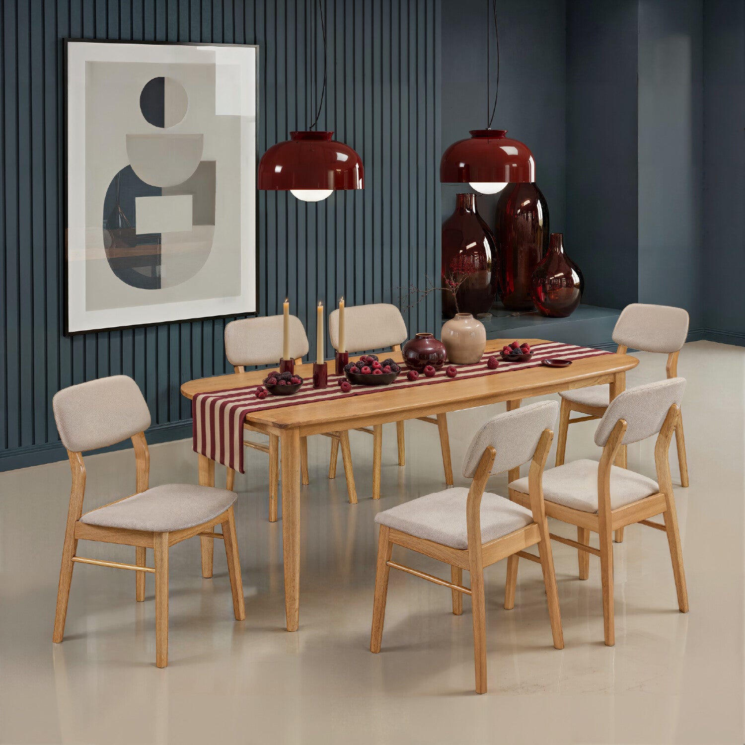 Comedor 6 Puestos Gales Velvet Beige, Natural