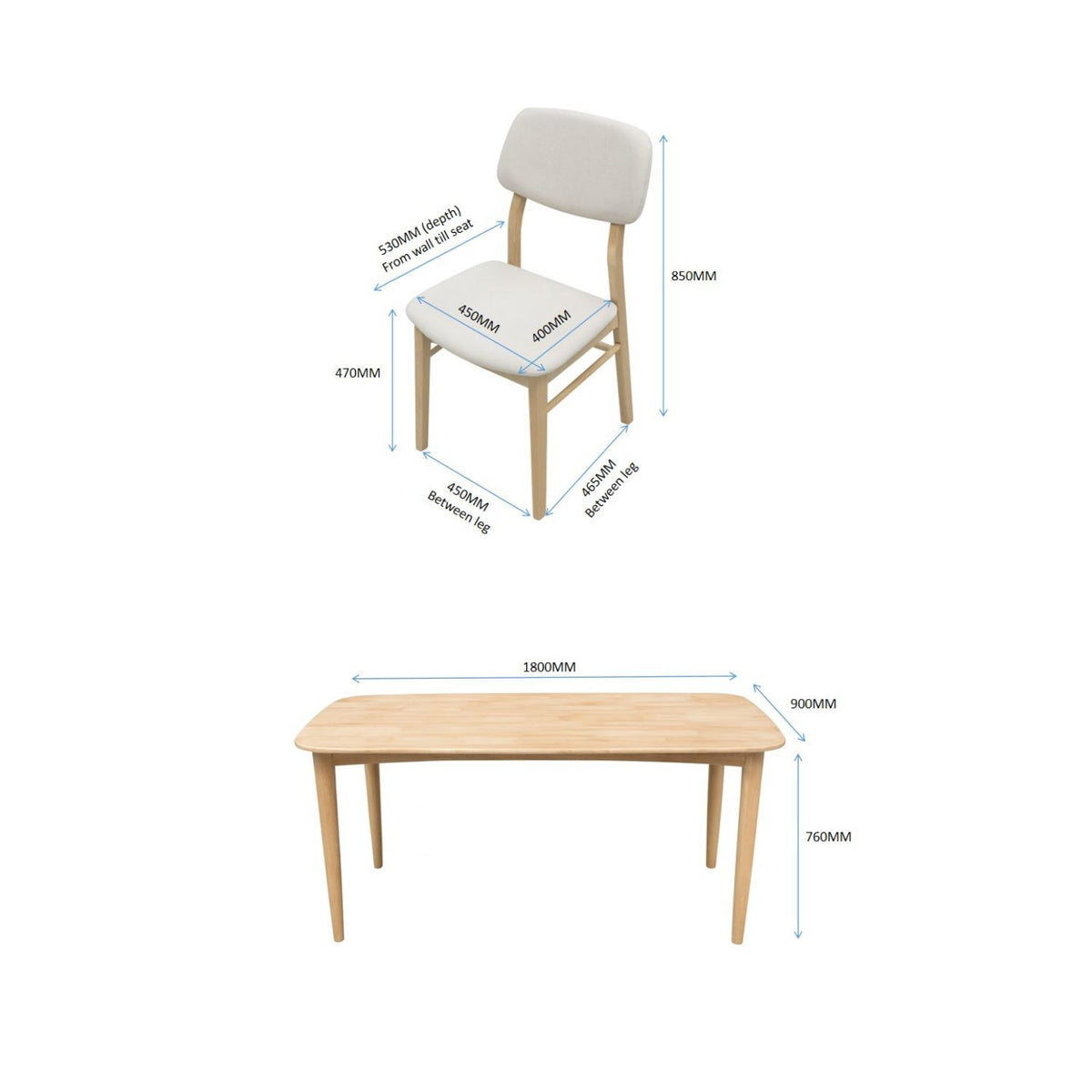Comedor 6 Puestos Gales Velvet Beige, Natural