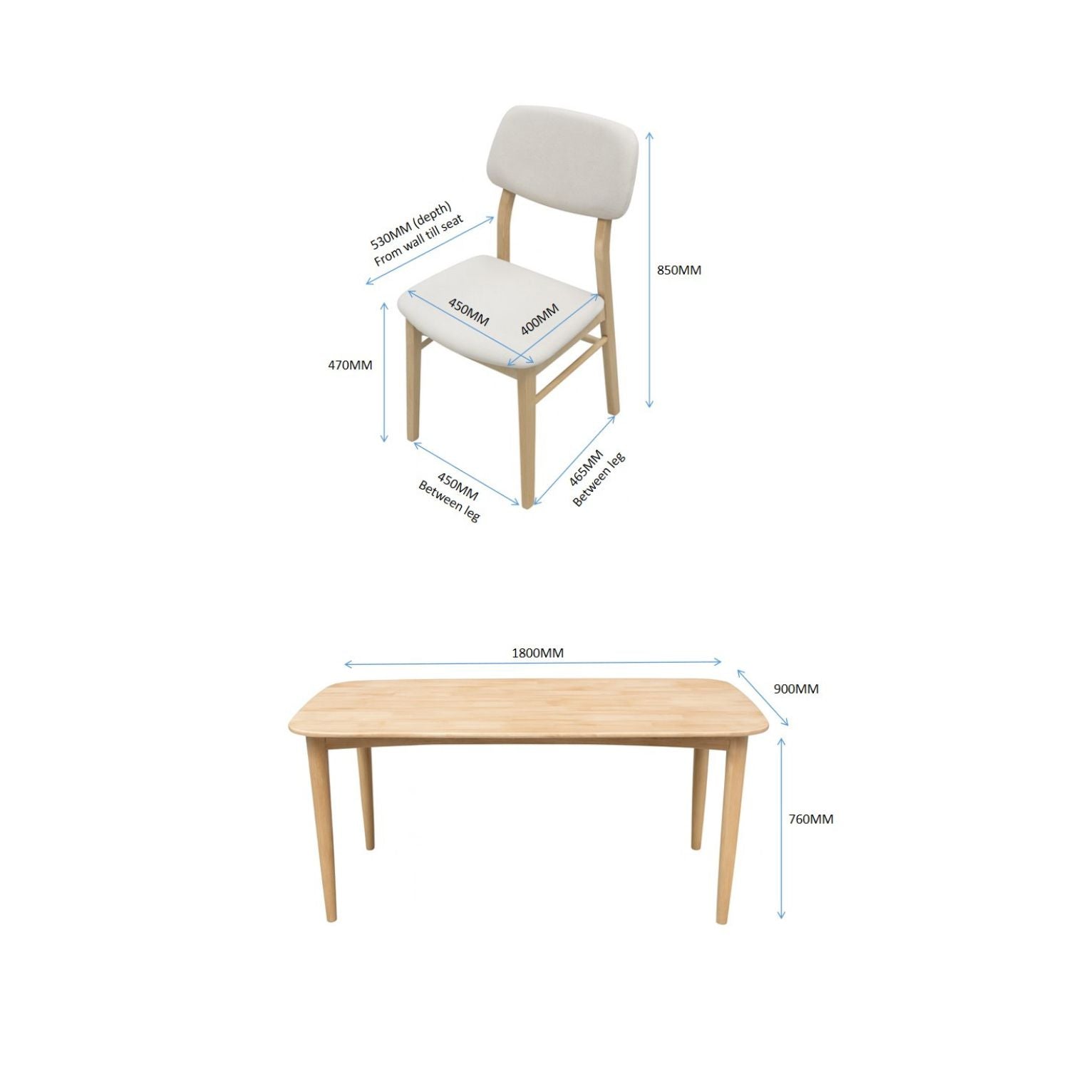 Comedor 6 Puestos Gales Velvet Beige, Natural