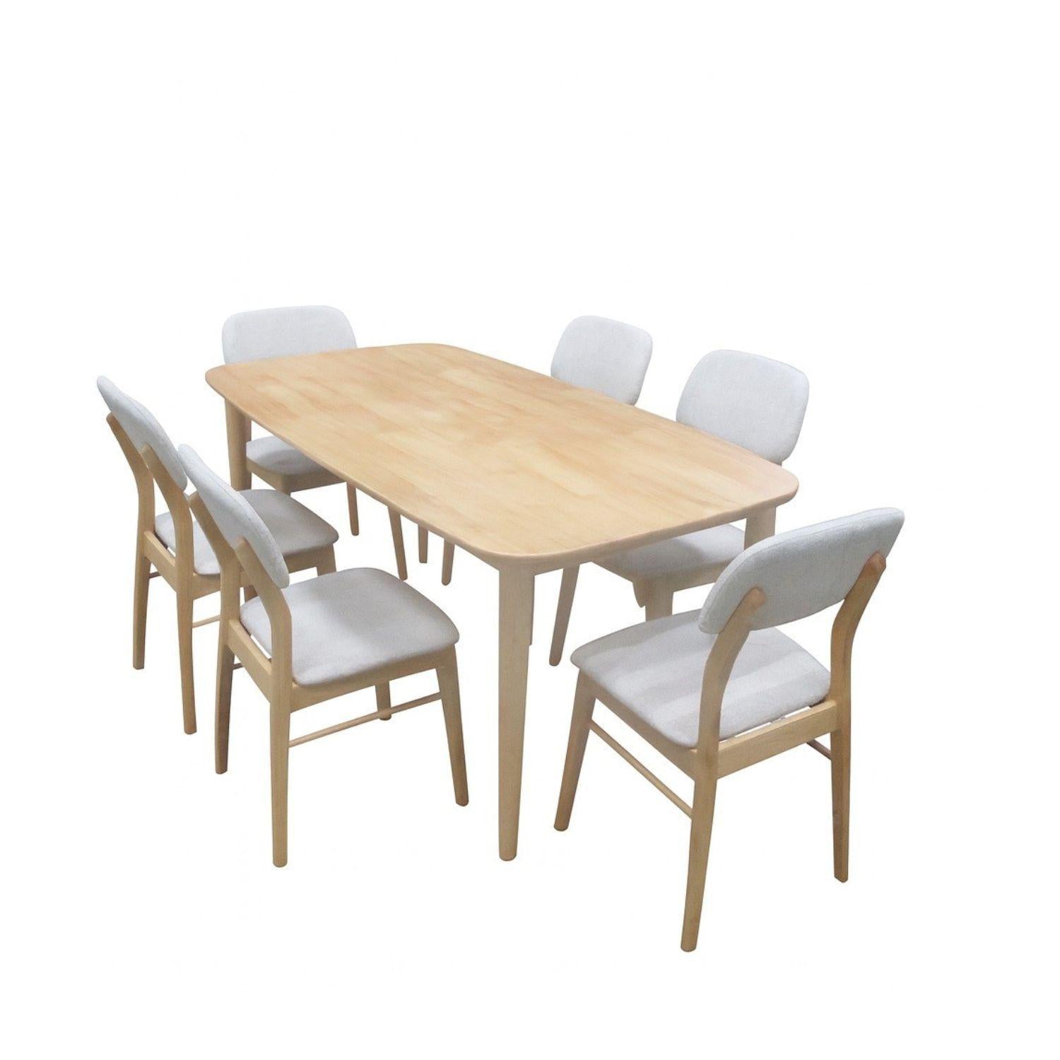 Comedor 6 Puestos Gales Velvet Beige, Natural