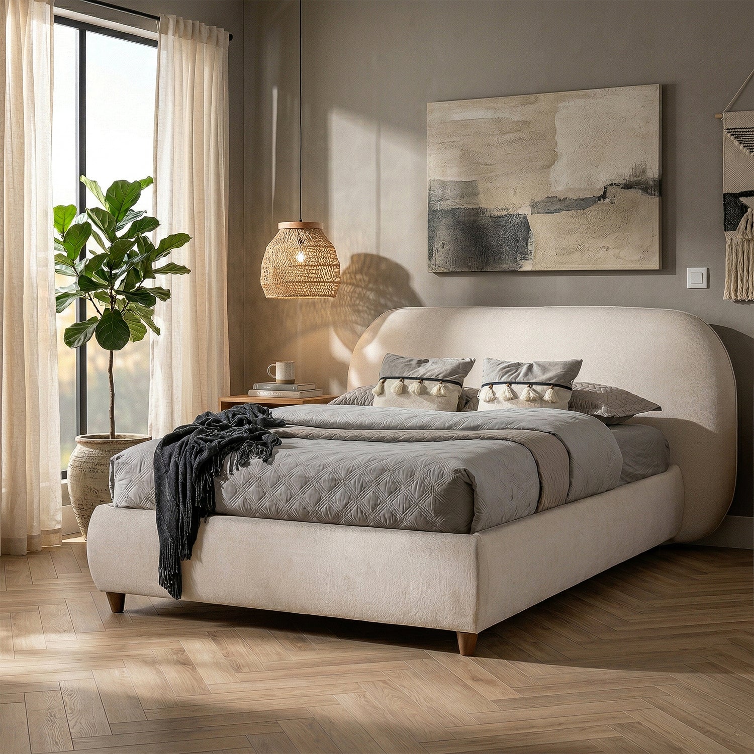 Cama Doble Hodson Mistrato Crema Natural