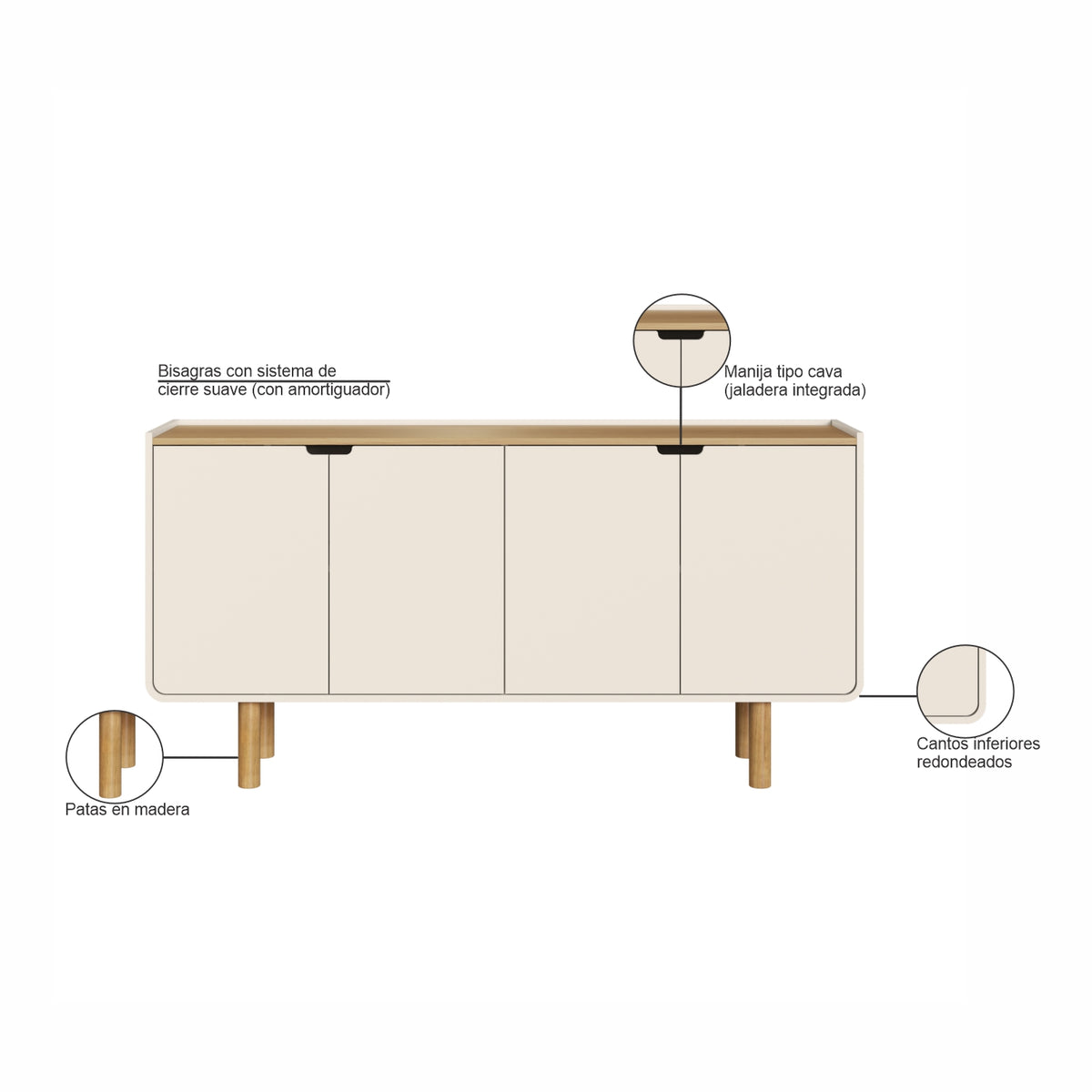 Bifé Arlette 160X80X38 Natural, Off White
