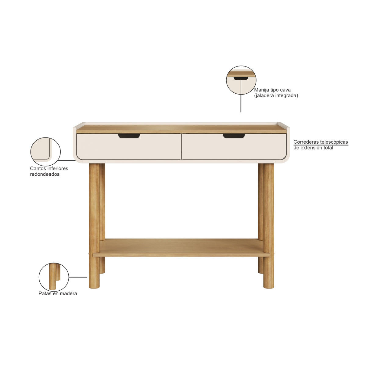 Consola Arlette 100X75X38 Natural, Off White