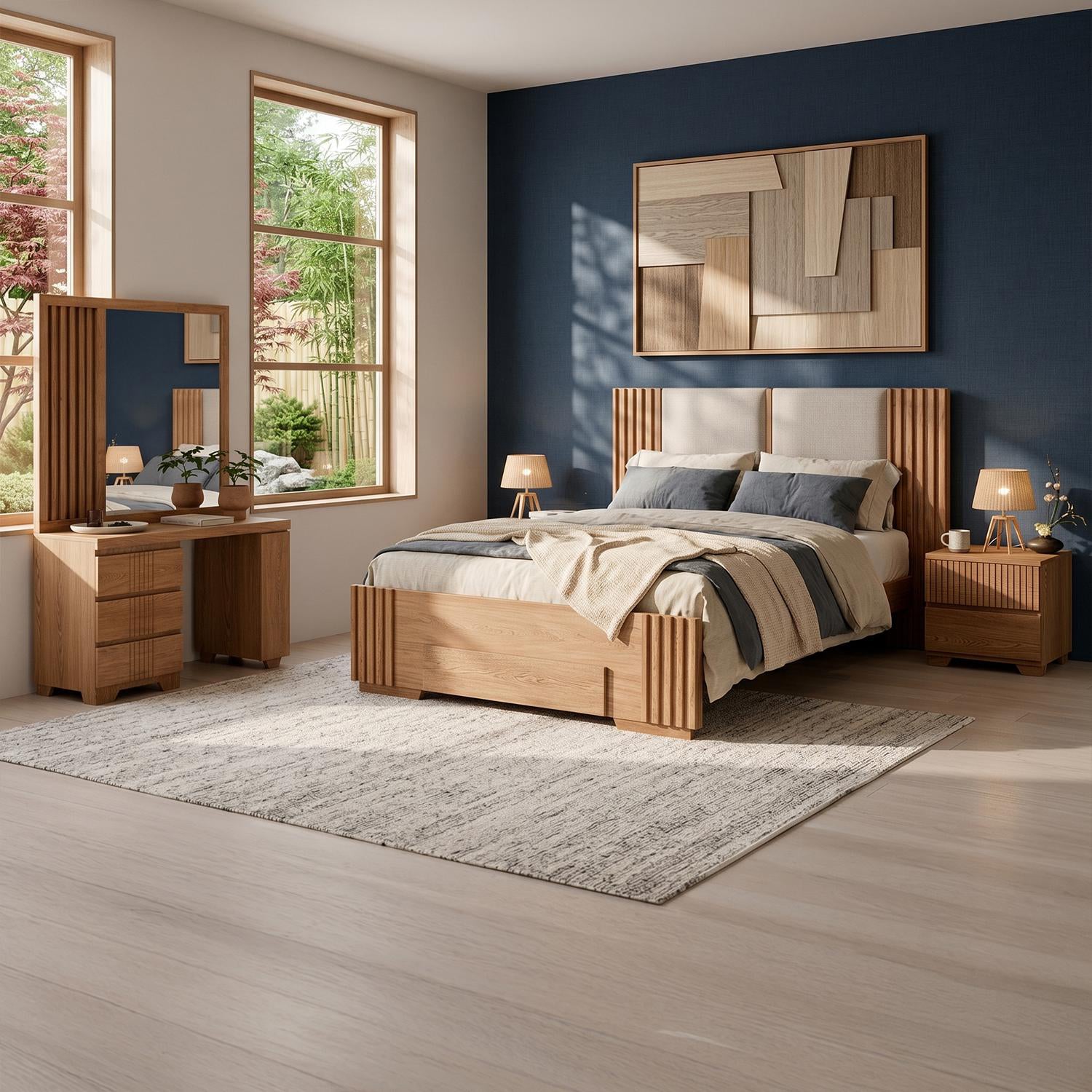 Combo Cama Doble Texas Beige, Natural + Colchón Lexus Deluxe Doble Pillow Top