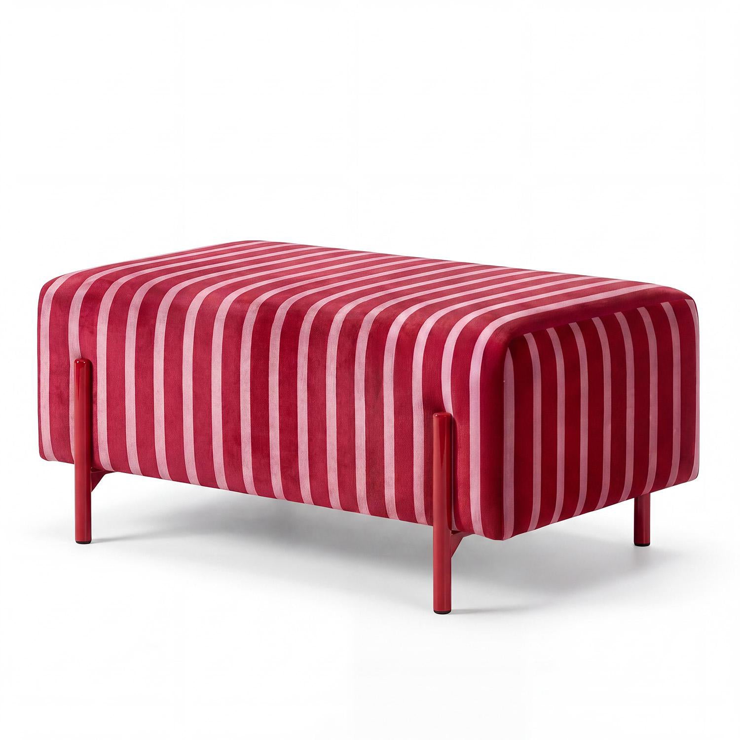 Puff Arthur Velvet Rayas Rosa, Rojo Premium.