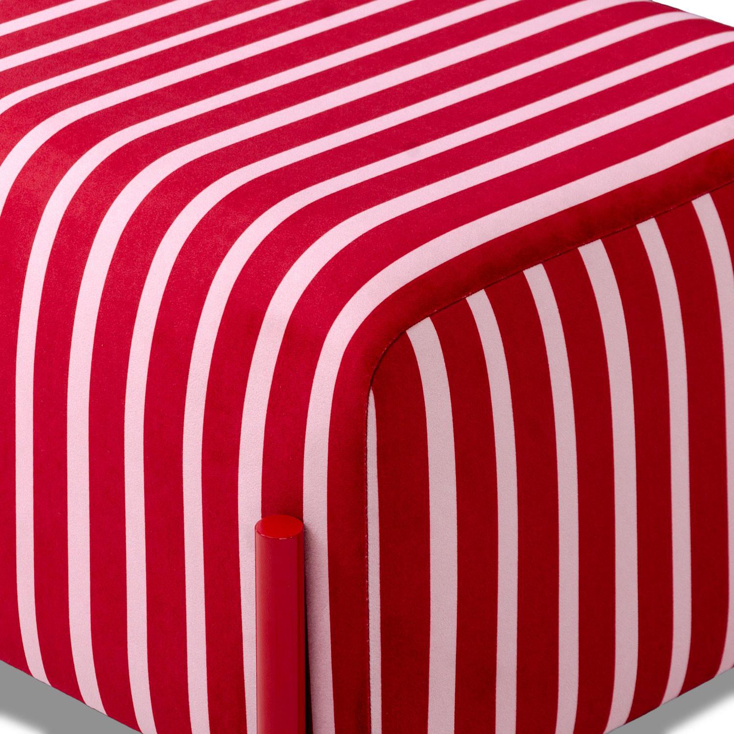 Puff Arthur Velvet Rayas Rosa, Rojo Premium.