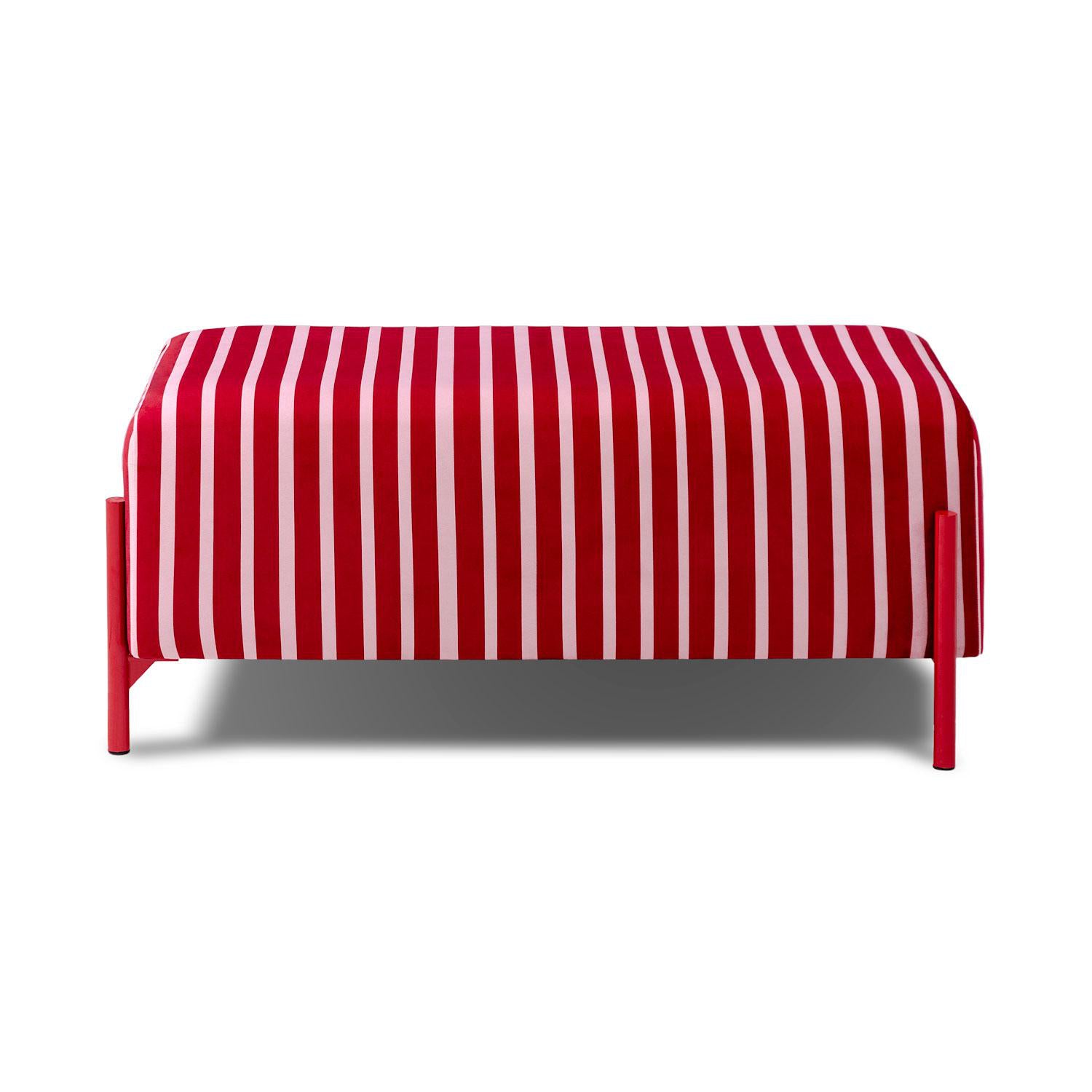 Puff Arthur Velvet Rayas Rosa, Rojo Premium.