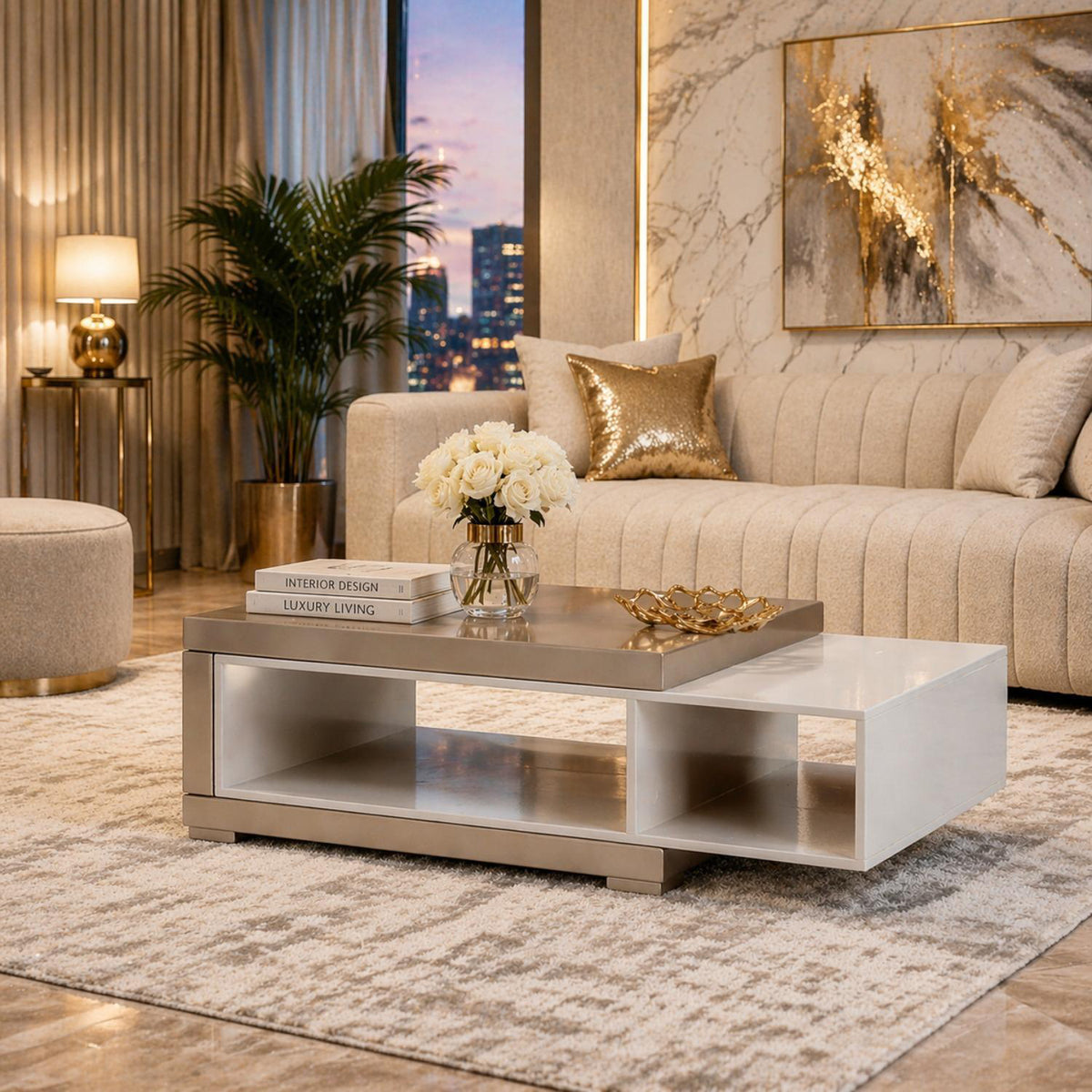 Mesa De Centro Luxury Champaña, Off White