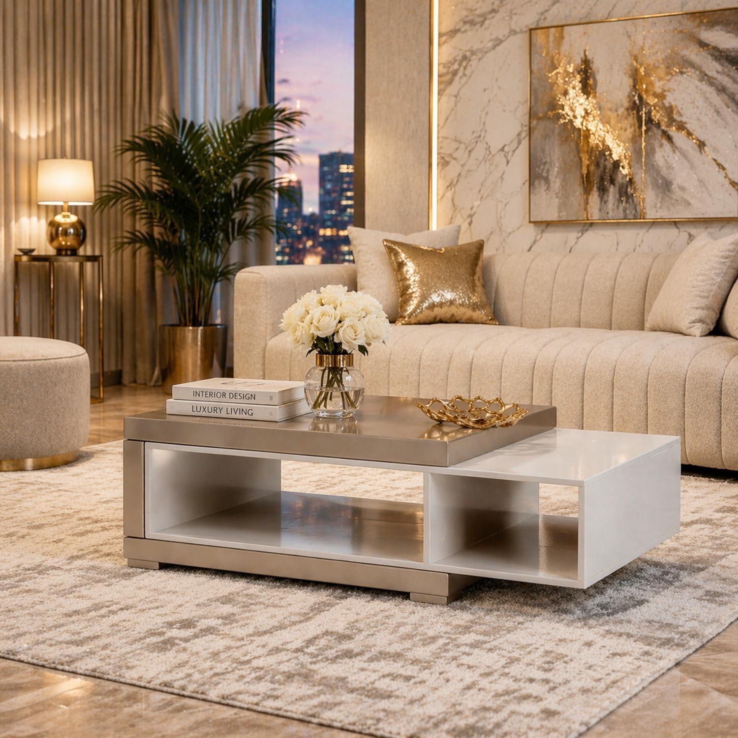 Mesa De Centro Luxury Champaña, Off White