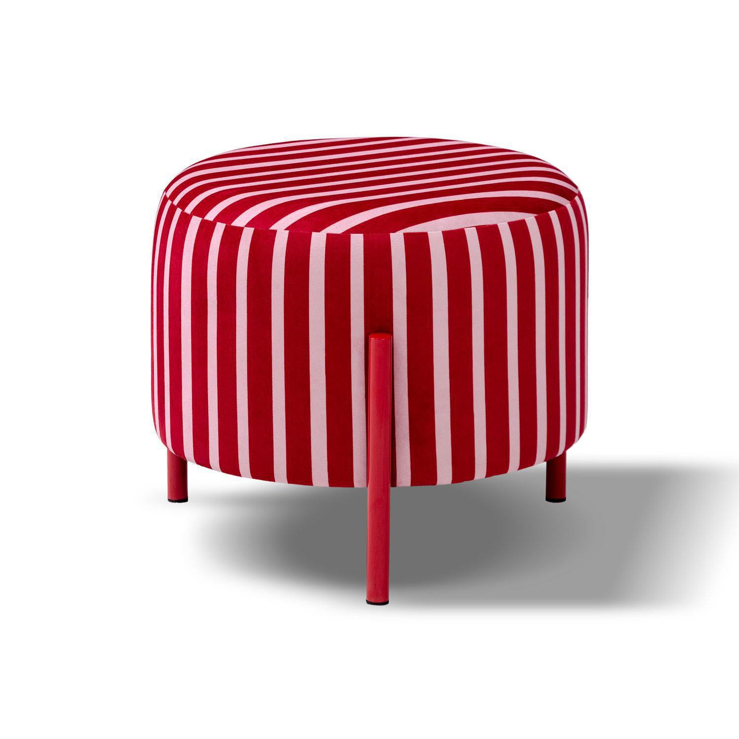 Puff Arthur Velvet Rayas Rosa, Rojo Circular
