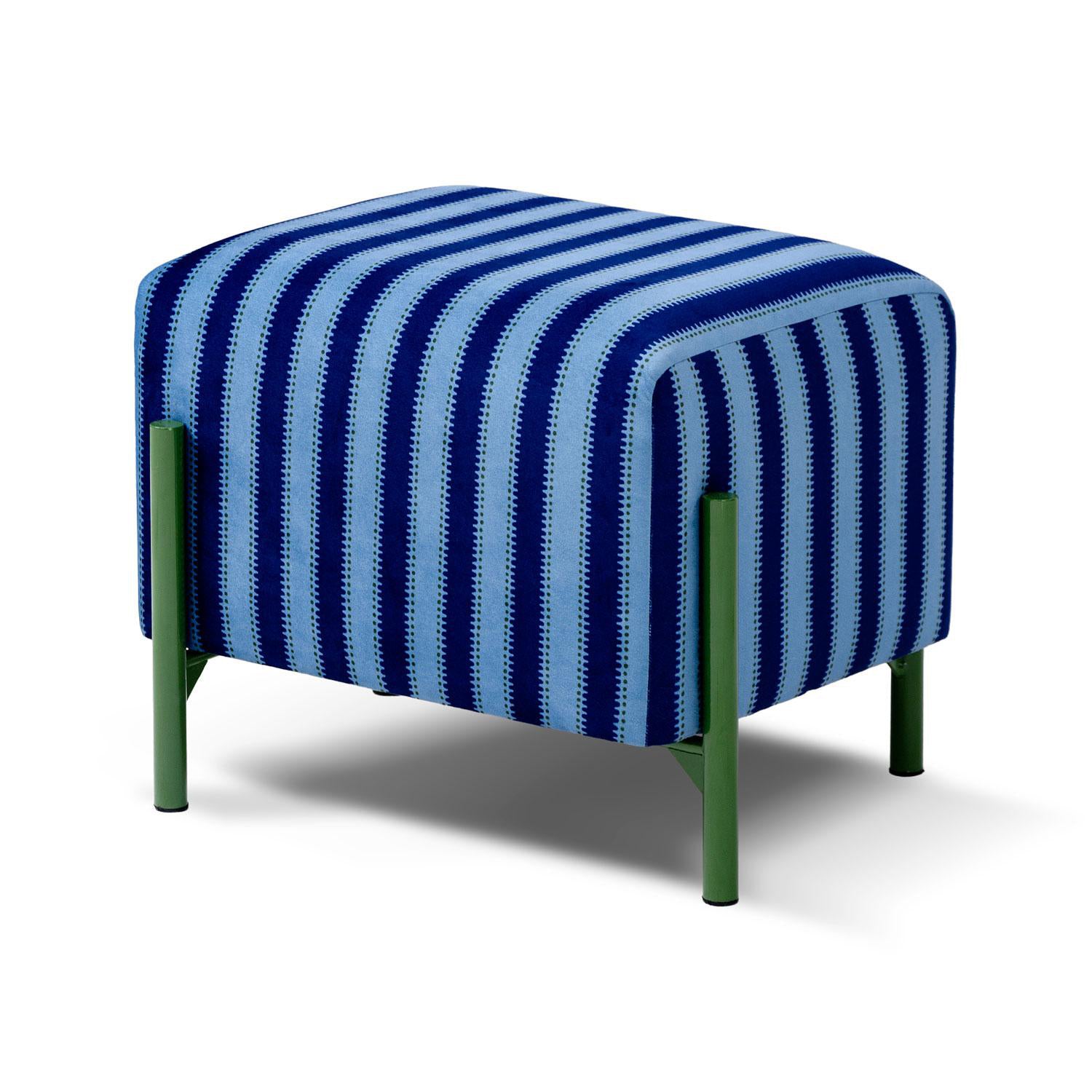 Puff Arthur Velvet Rayas Azul, Verde Cuadrado