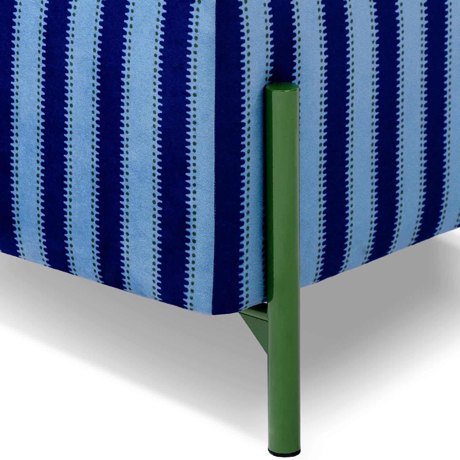 Puff Arthur Velvet Rayas Azul, Verde Cuadrado