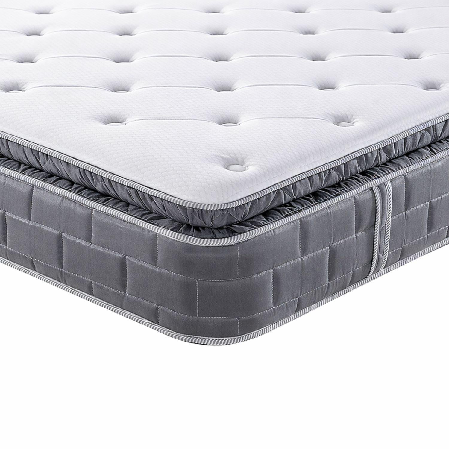 Combo Colchón Queen Aurora Gris Pillow Top (Garantia 15 años)+ Cama+ Almohadas