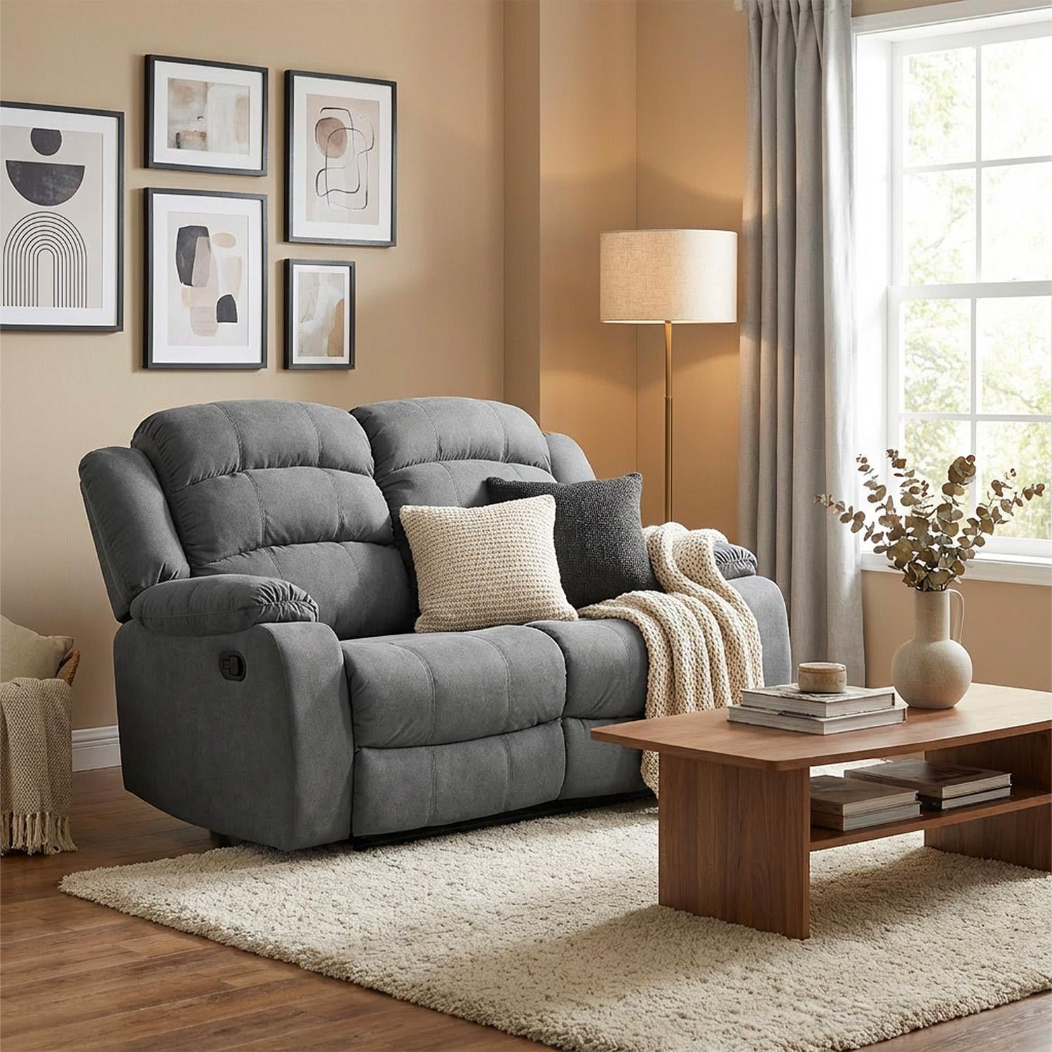 Sofa Reclinable Nico 2 Puestos Velvet Primada Gris