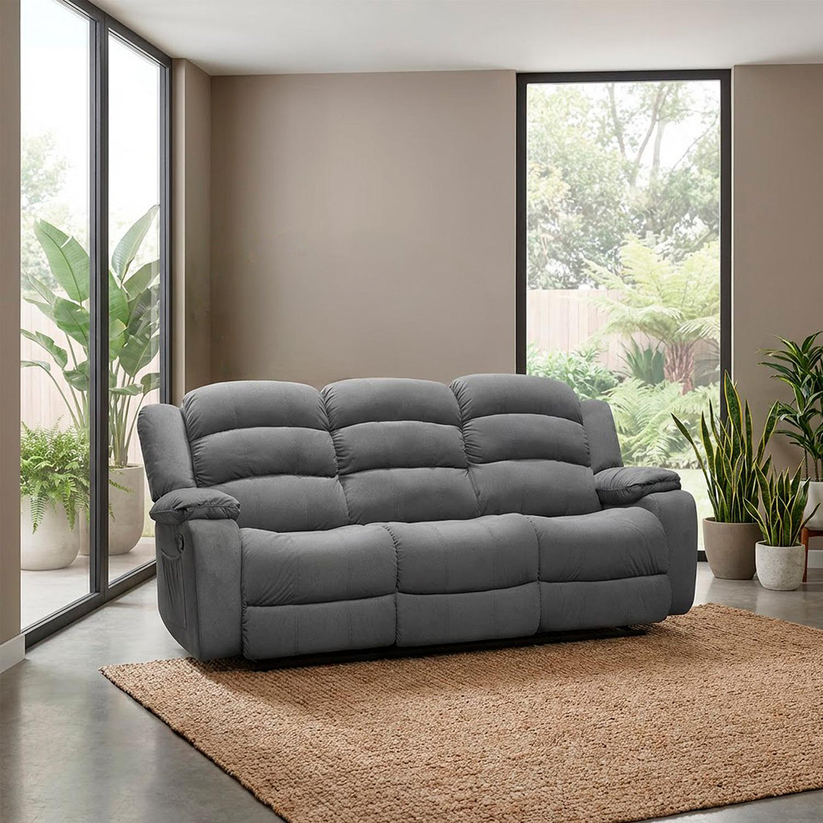 Sofa Reclinable Nico 3 Puestos Velvet Primada Gris