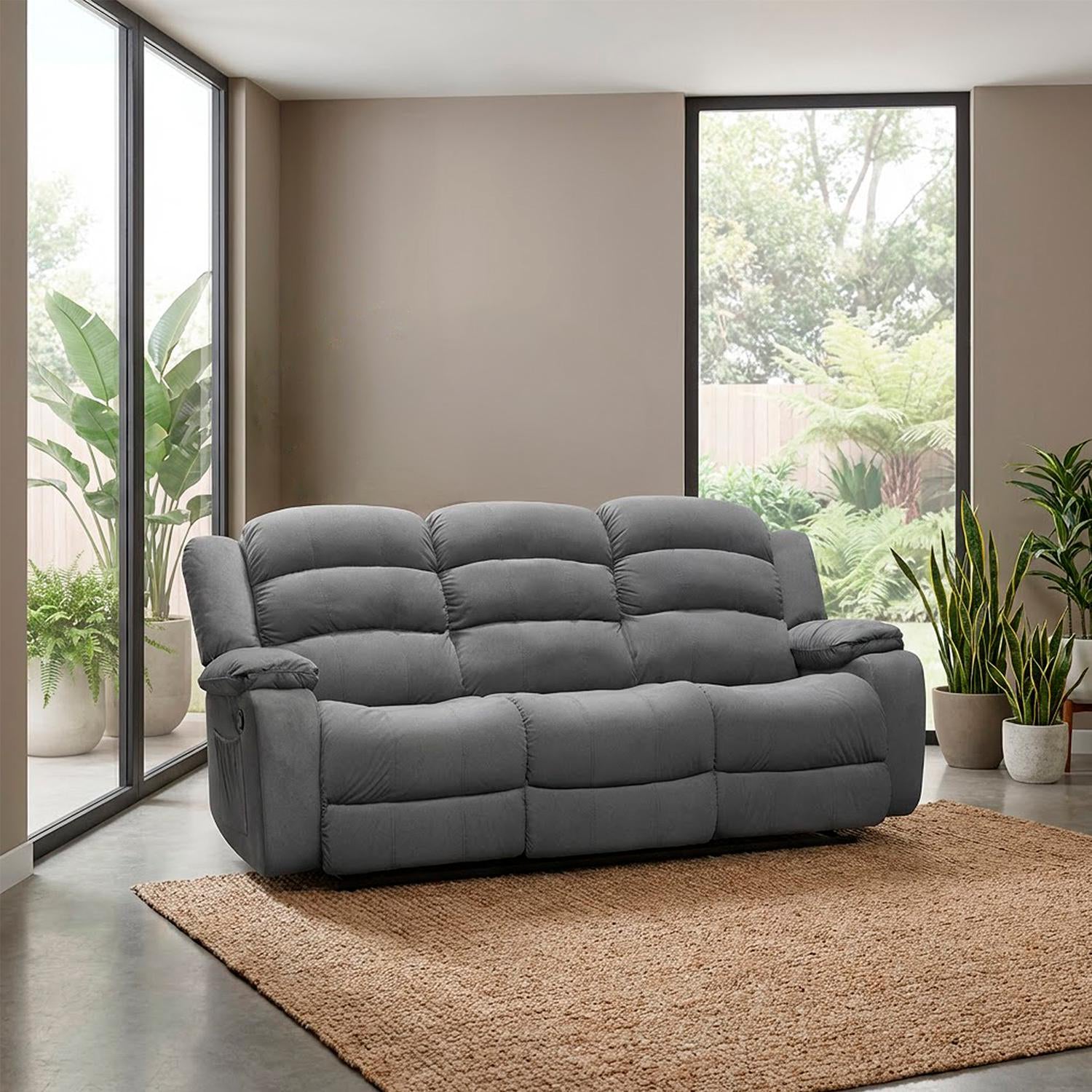 Sofa Reclinable Nico 3 Puestos Velvet Primada Gris