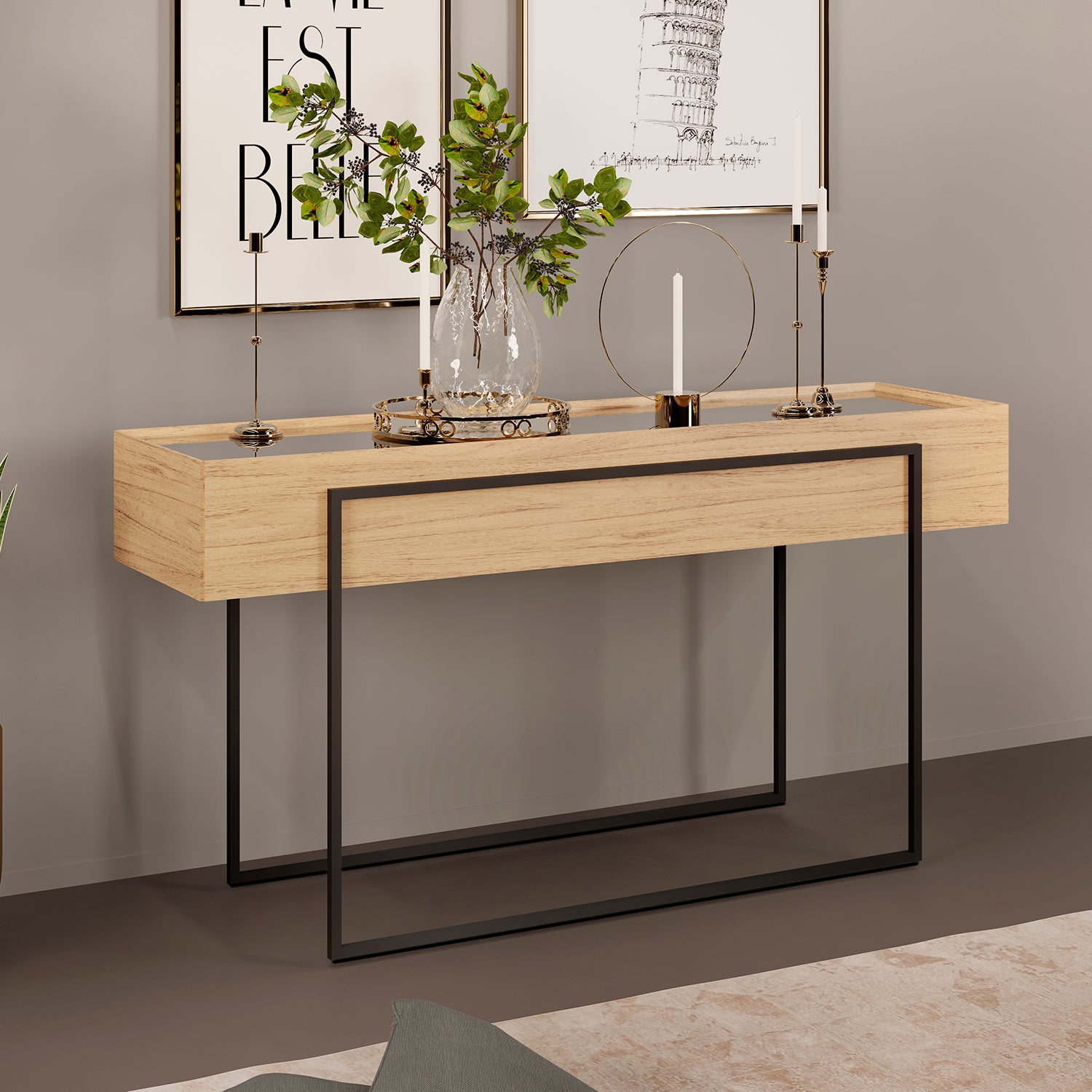 Consola Loft Natural, Negro