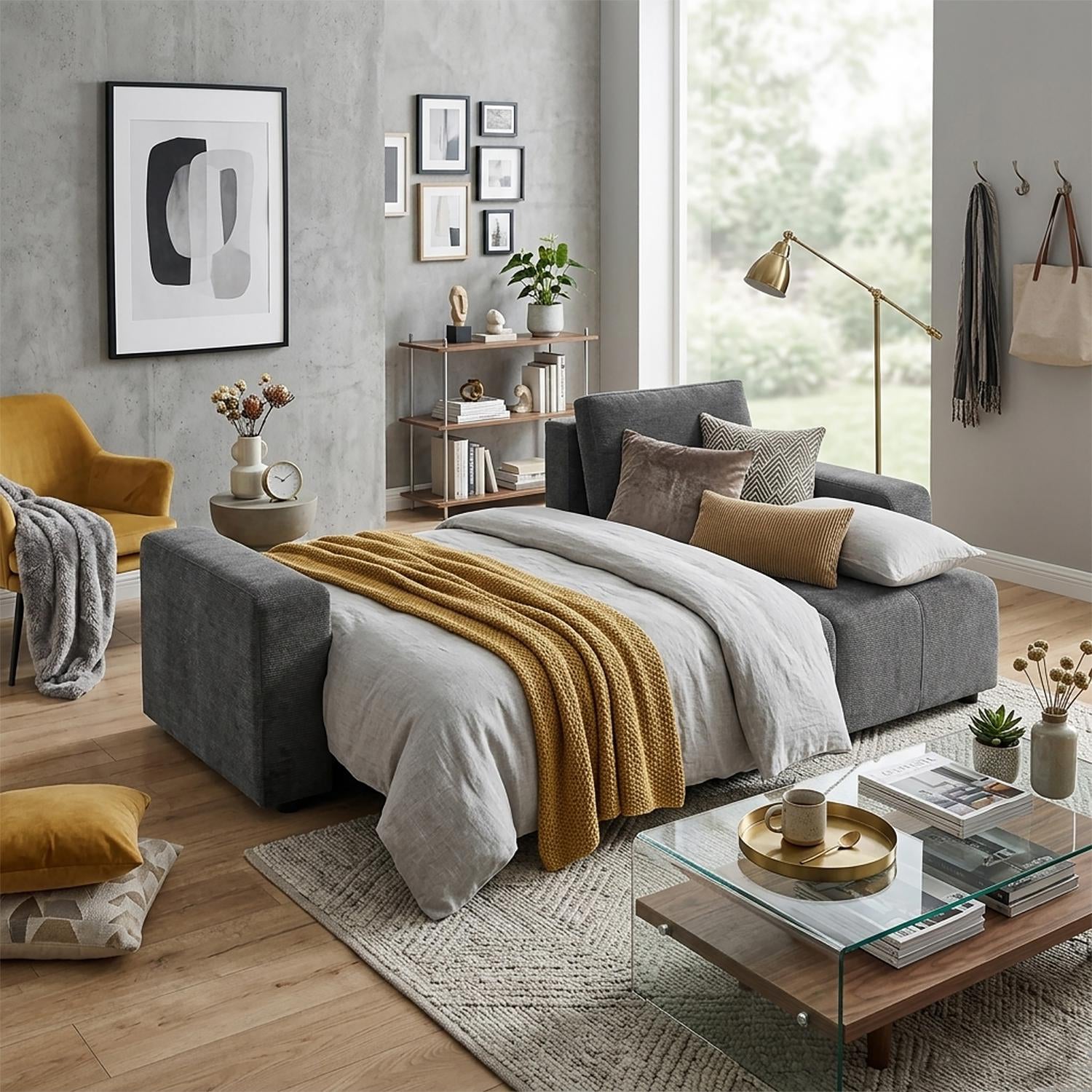 Sala Cama Atenas + Comedor Dousty Chenille, Gris