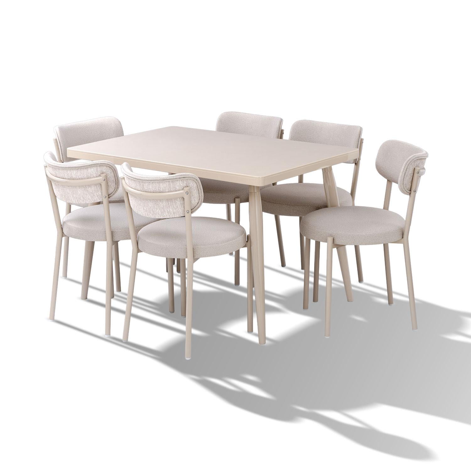 Comedor 6 Puestos Arthur Velvet Serena Cocoa, Latte.
