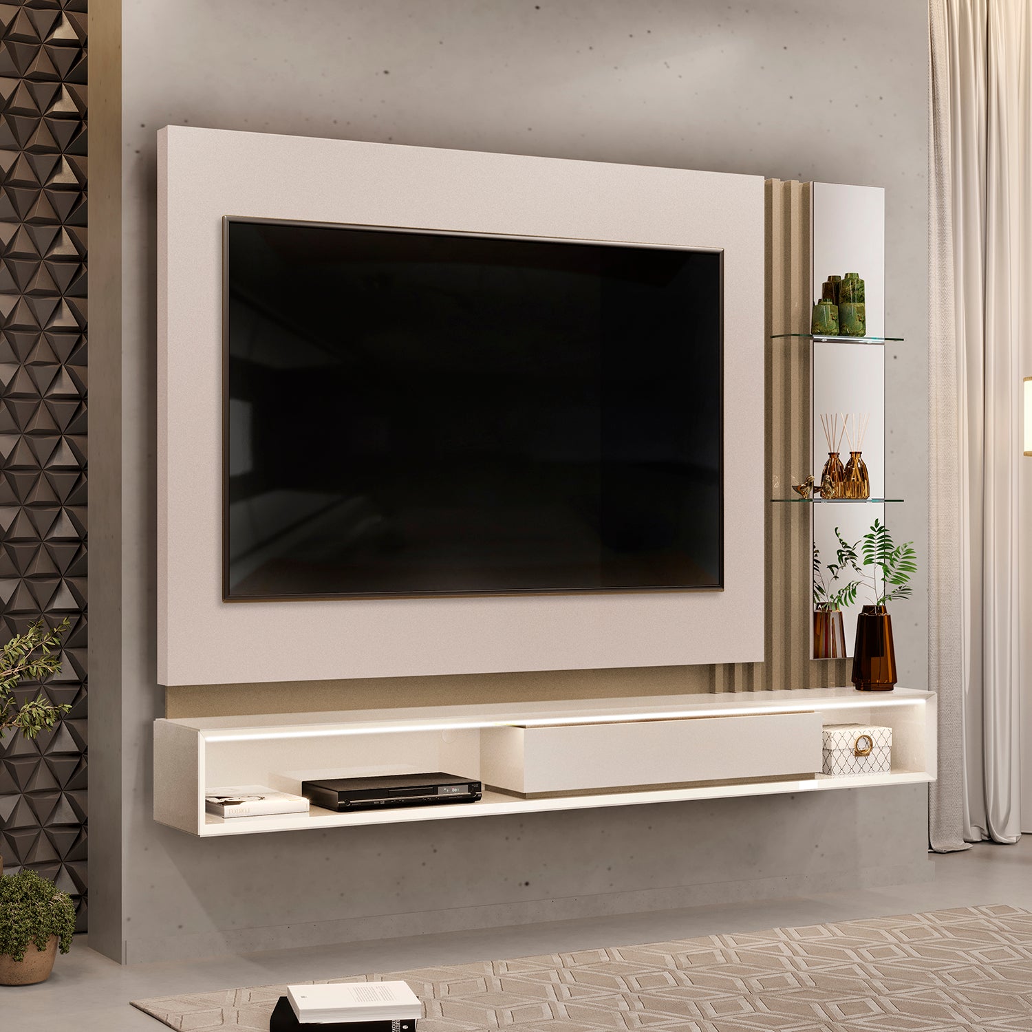 Panel de Tv Noah Blanco Perla, Champaña 219X168X30