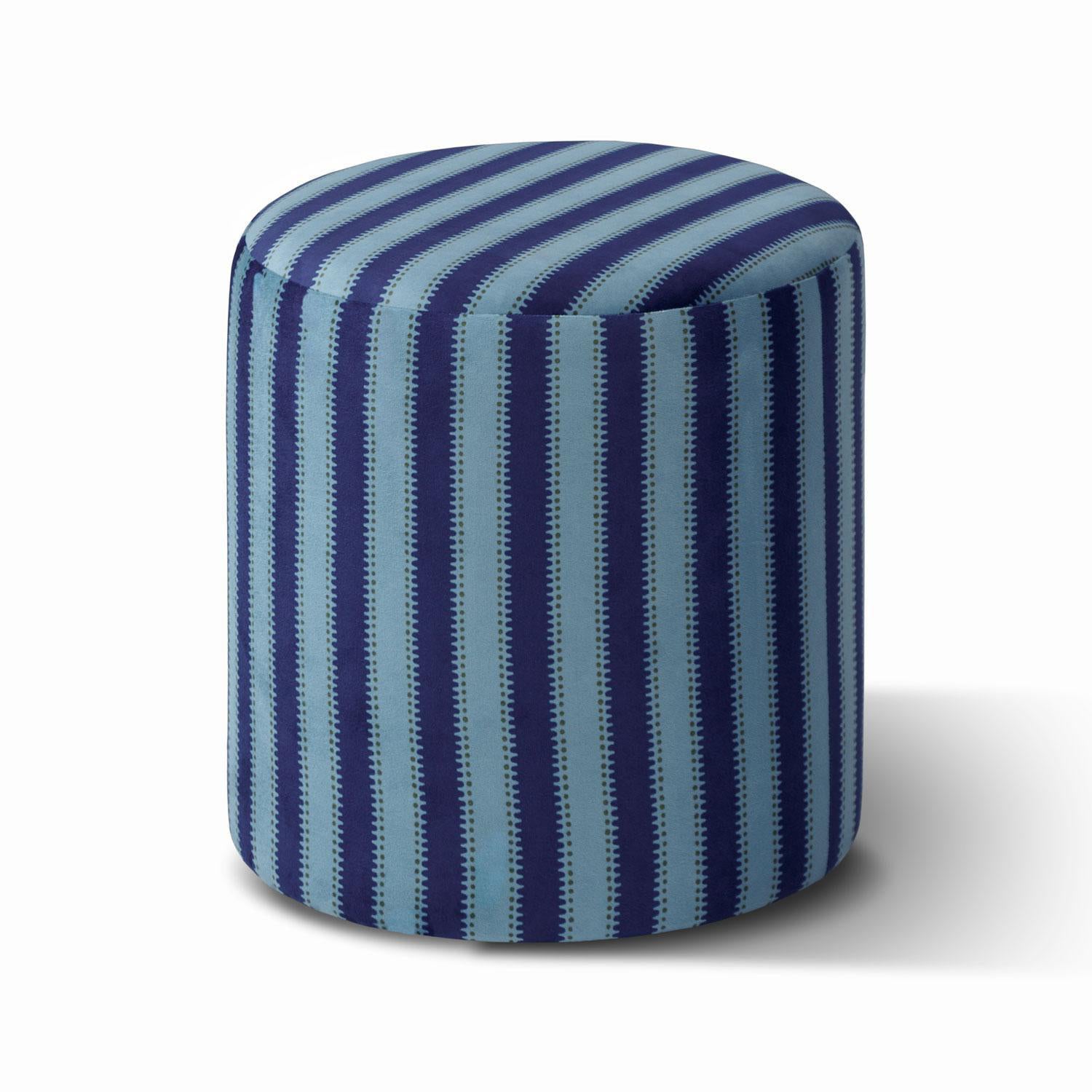 Puff Moratti Velvet Rayas Azul.