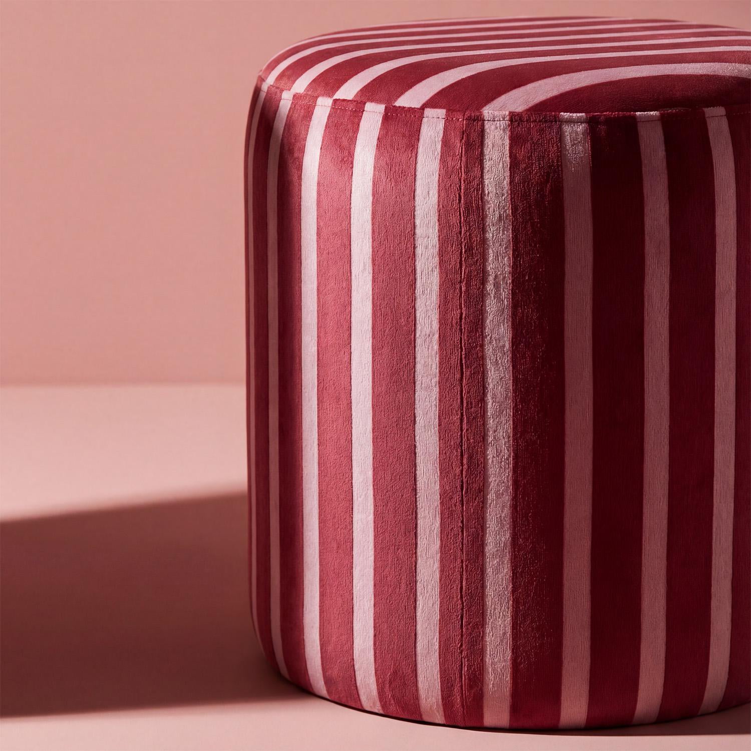 Puff Moratti Velvet Rayas Rosa.