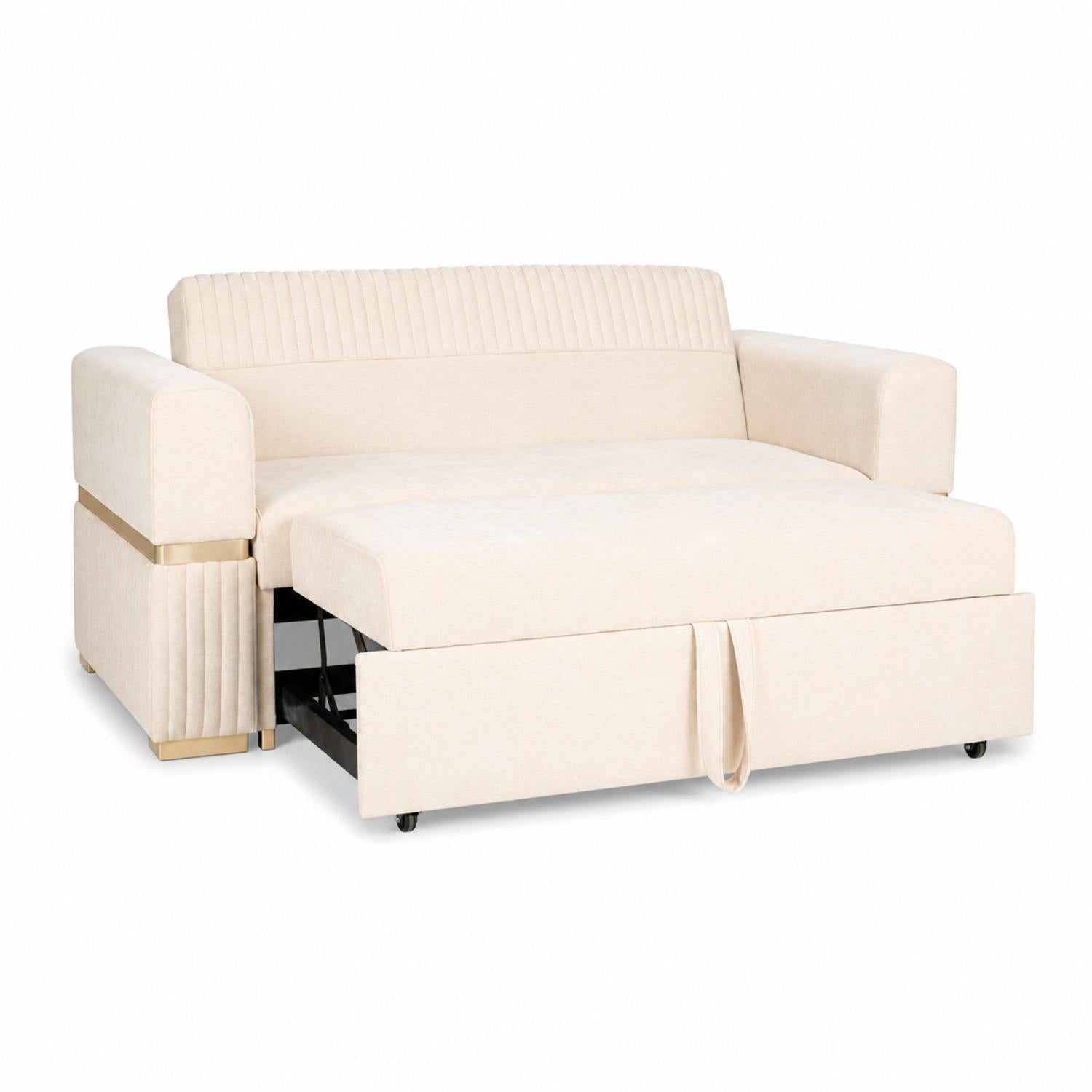 Sofá Cama Dhara Chenille Almendra 145 Cm Brazo Desmontable