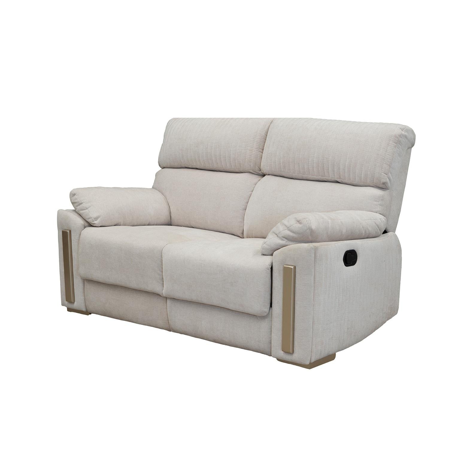 Sofá Reclinable 2 Puestos Dinna Chenille Touch Almendra, Champaña