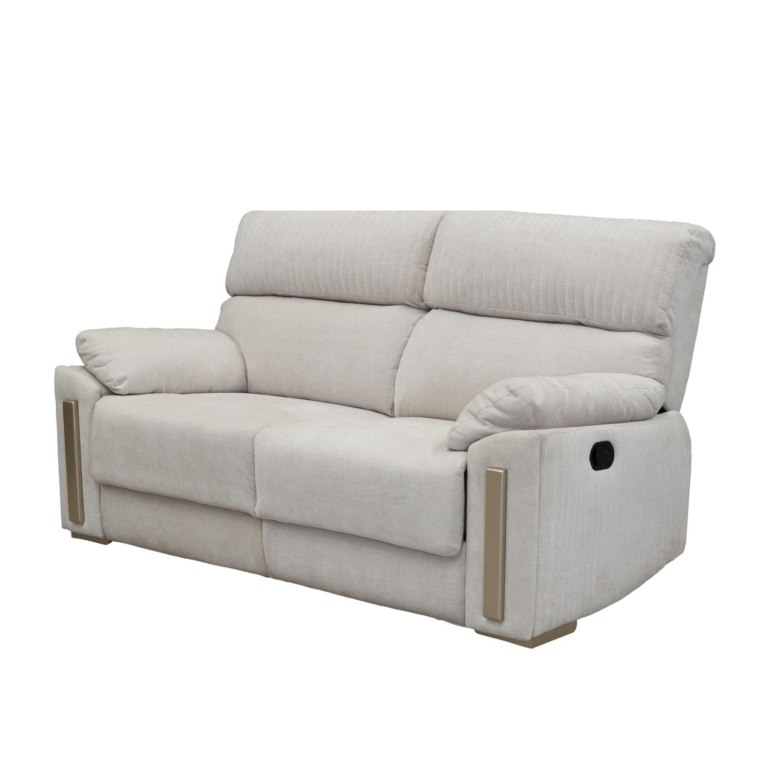 Sofá Reclinable 3 Puestos Dinna Chenille Touch Almendra, Champaña