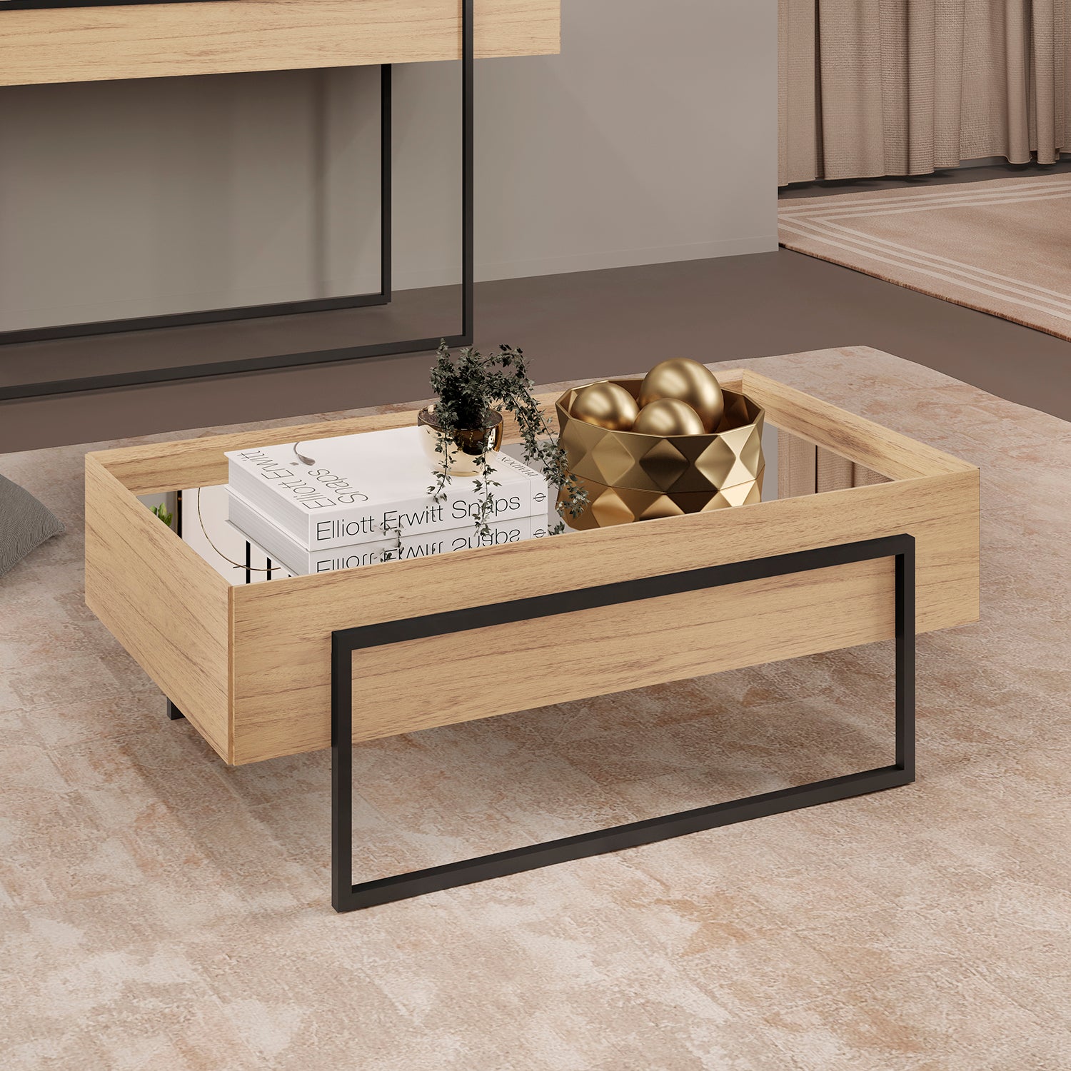 Mesa De Centro Loft Natural, Negro