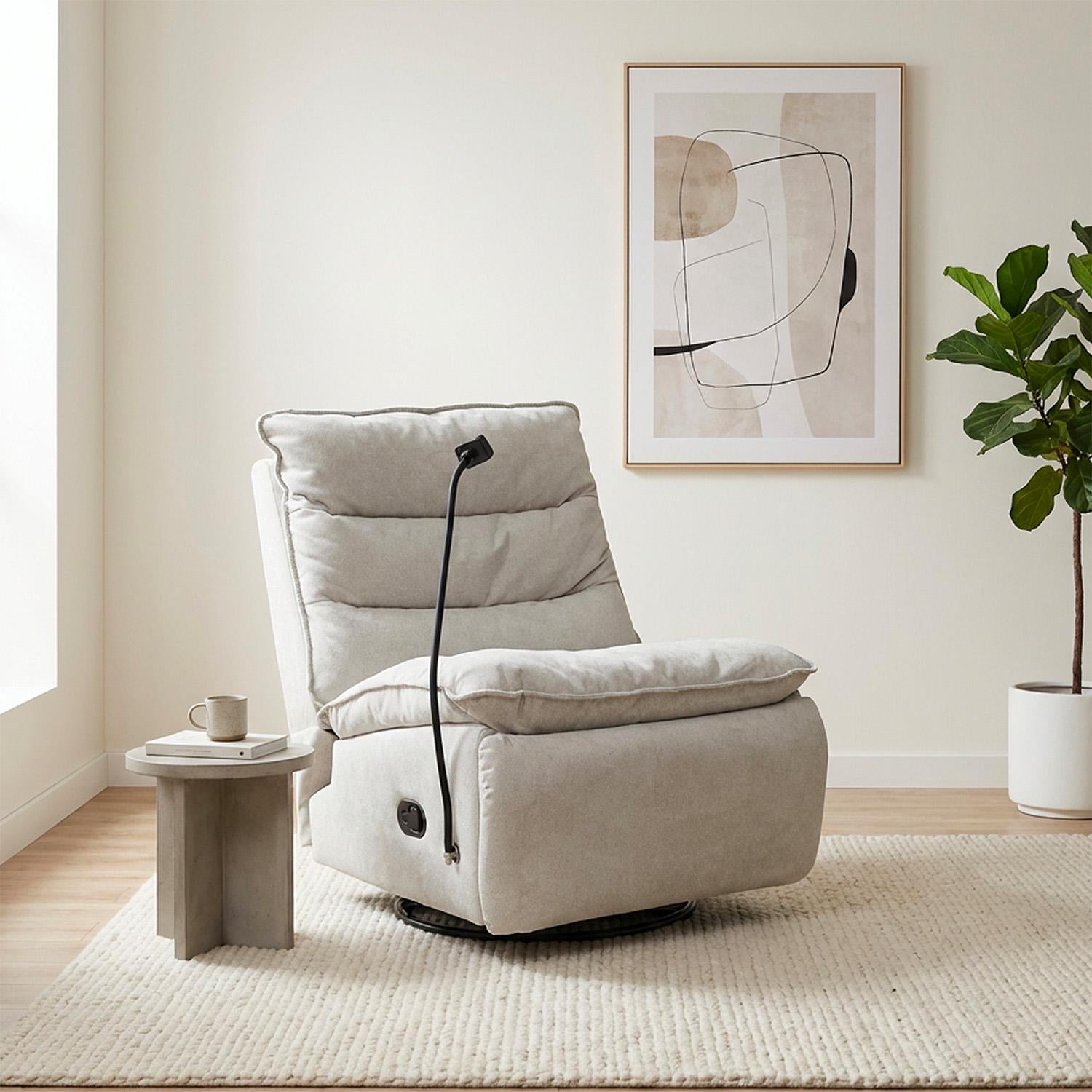 Silla Reclinable Kioto Chenille Impetu Beige, Mecedor Giratorio
