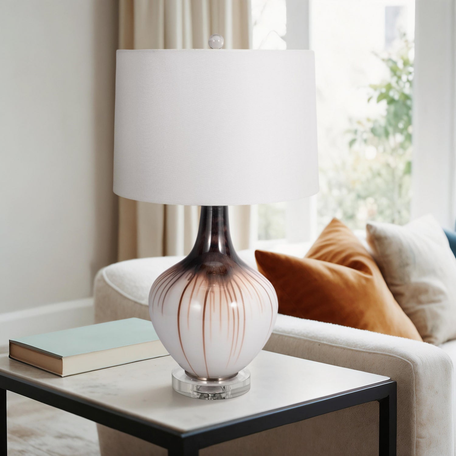 Lampara De Mesa 66X38X38 Ambar Blanco