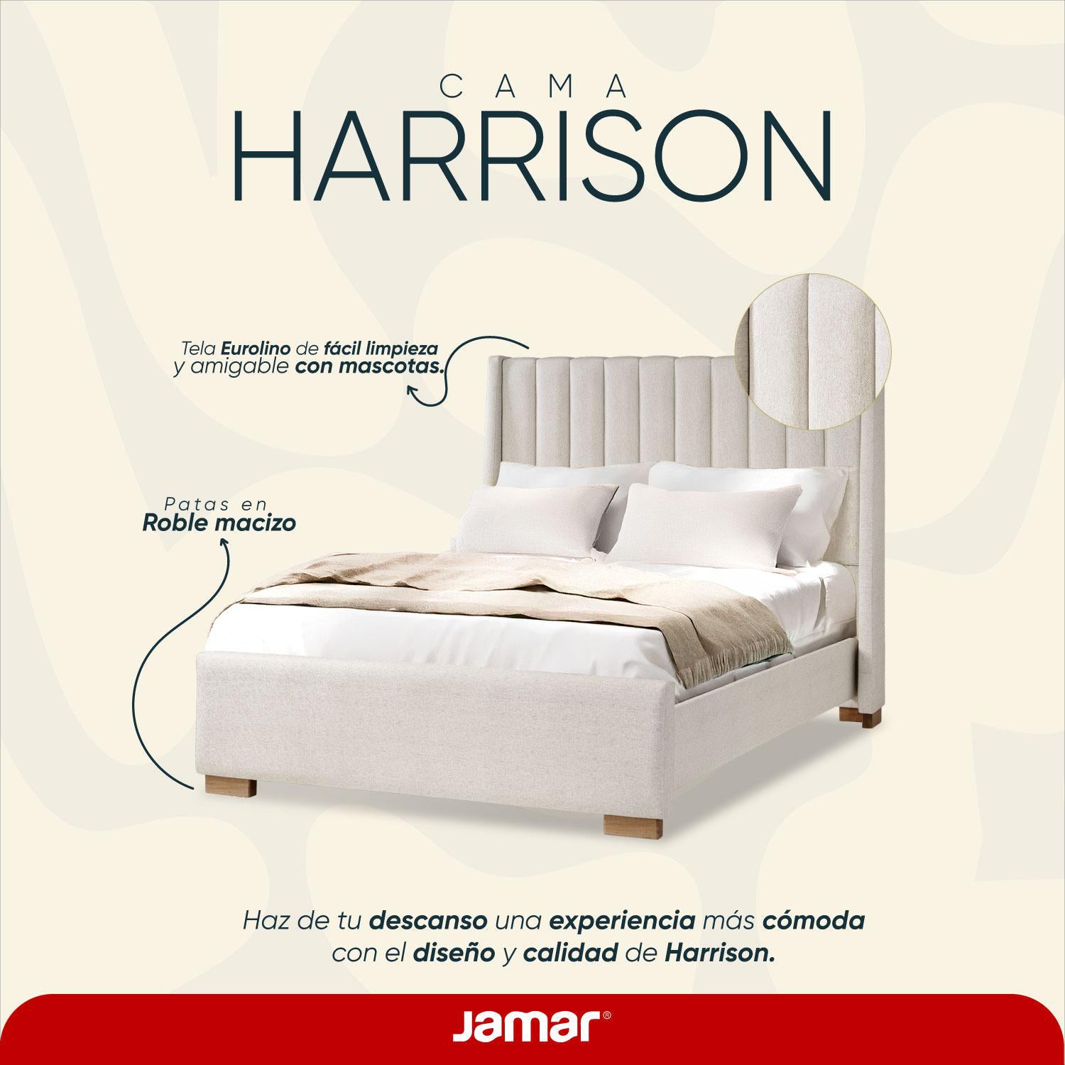 Cama Queen Harrison Eurolino Vitore Marfil, Natural