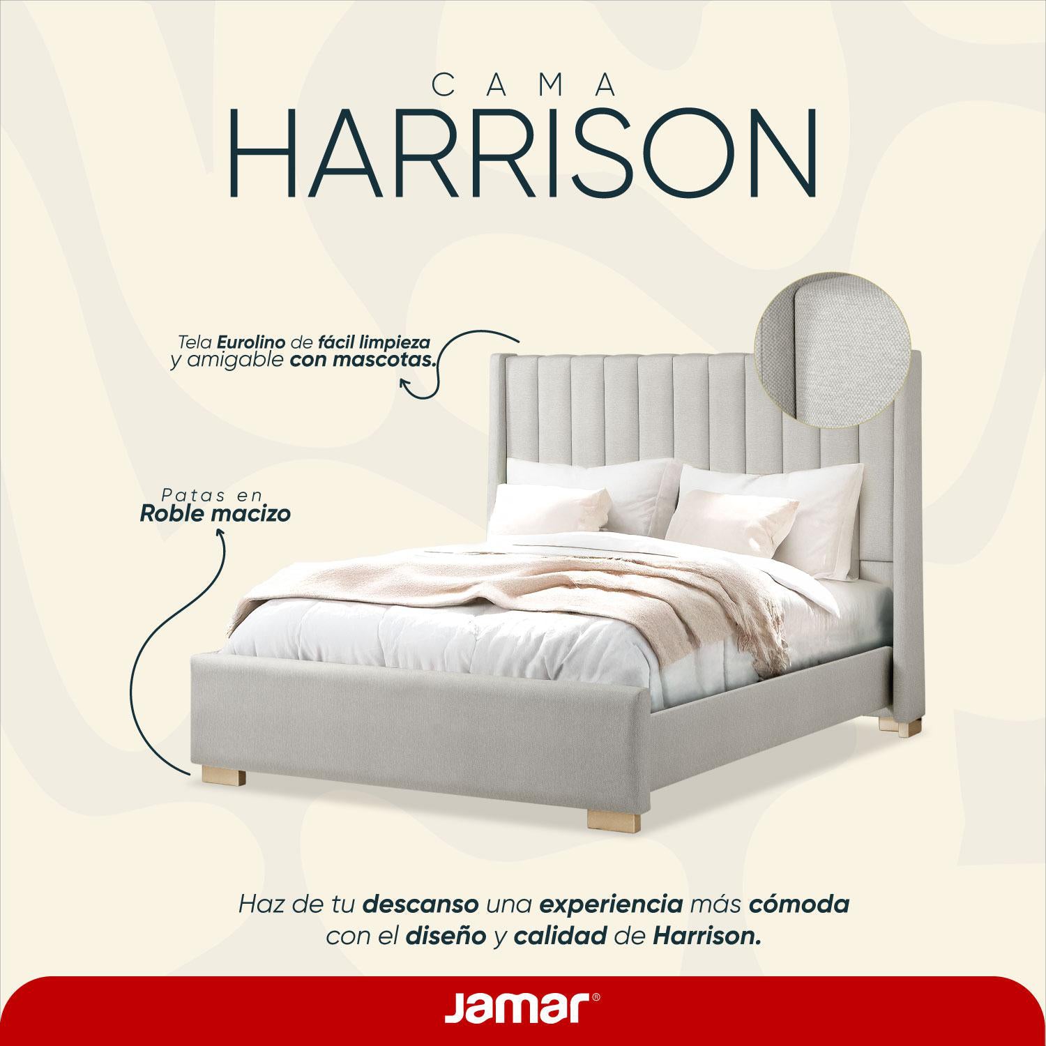 Cama Doble Harrison Eurolino Plata Champaña.