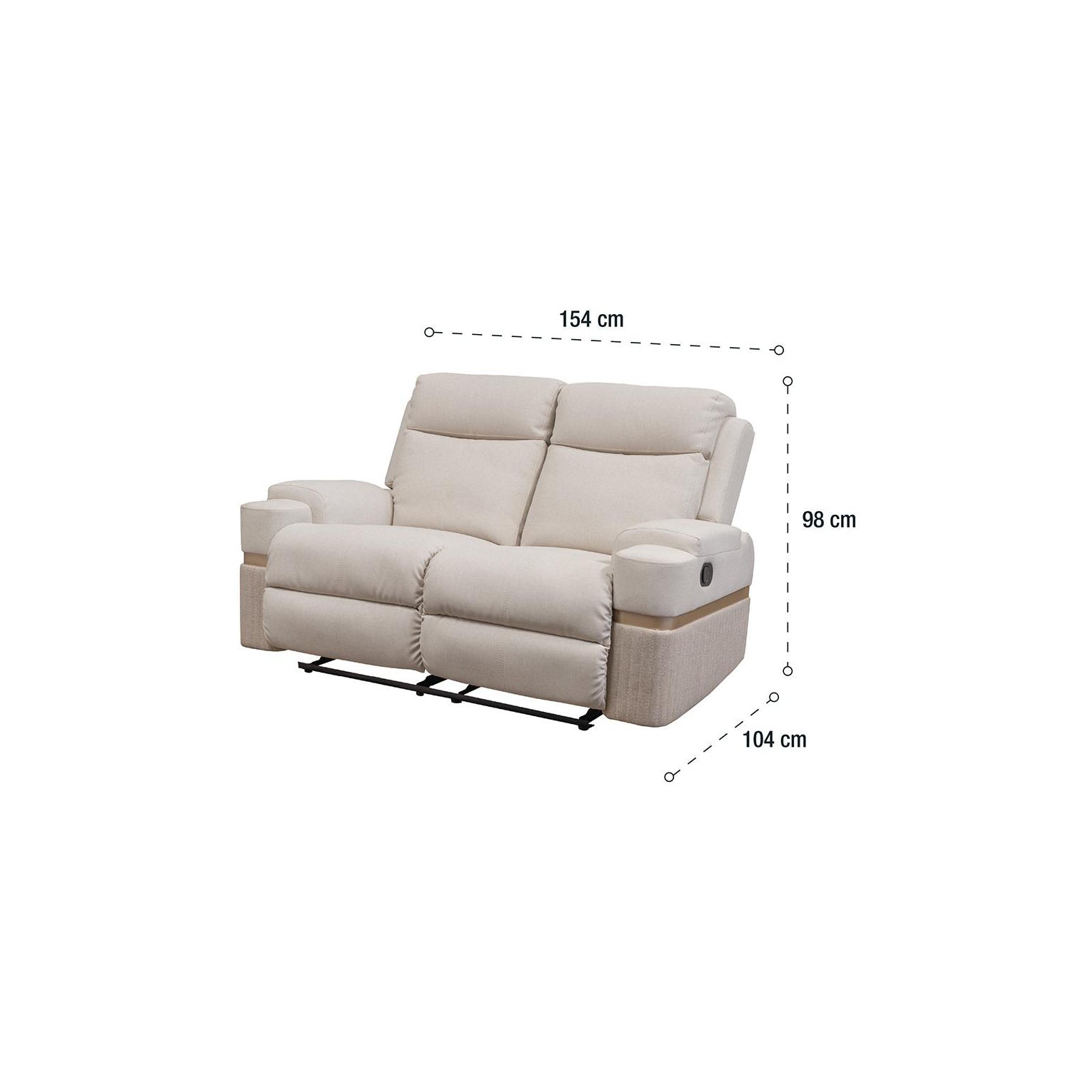 Sofá Reclinable 2 Puestos Dior Eurolino Blanco Puro, Champaña